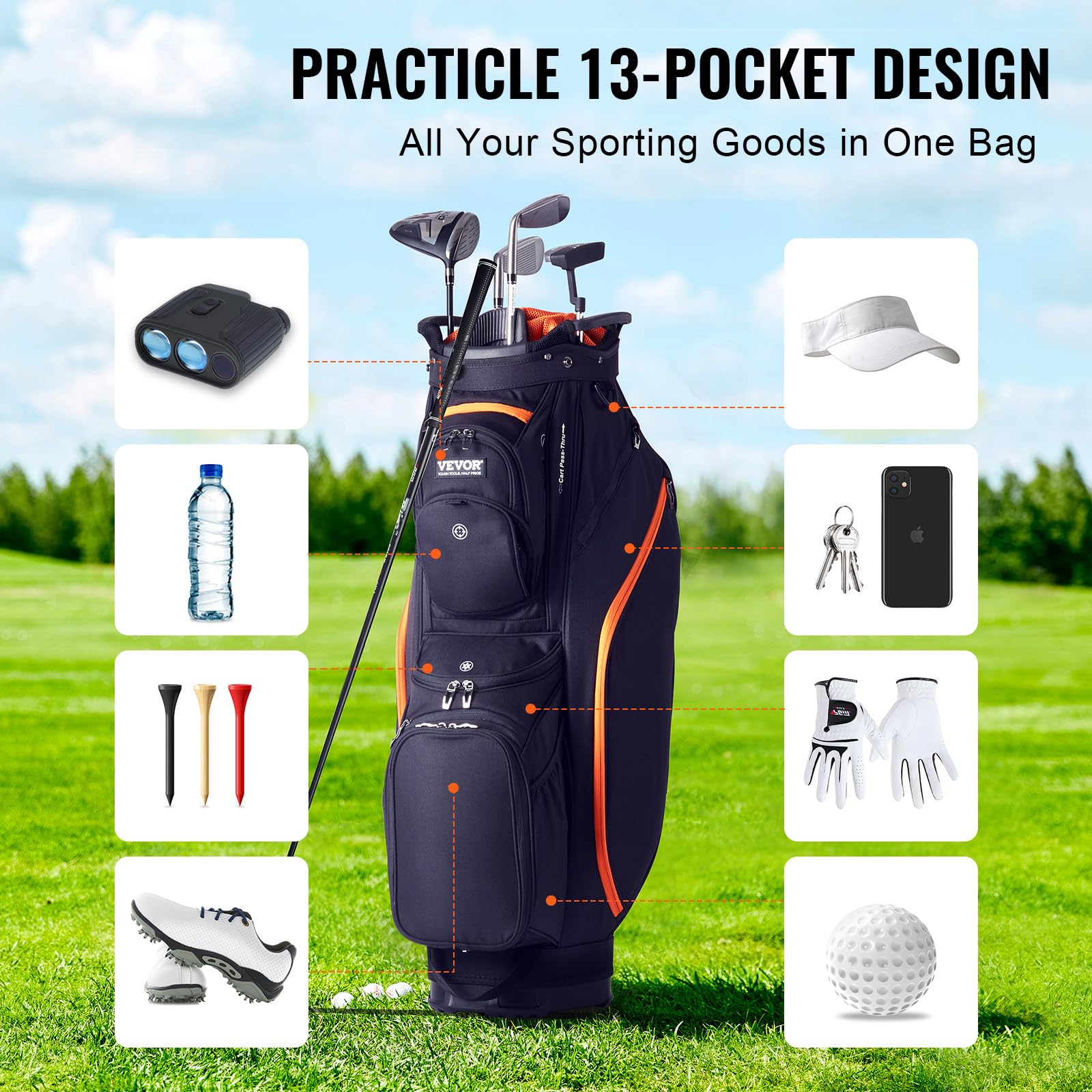 VEVOR 14-Way Golf Cart Bag with Stand - Premium Durable Golf Bag with Organizer Divider, Handles, Dust Cover & Detachable Dual Strap for Men & Women - Perfect for Golf Course, Driving Range & Tournament Play