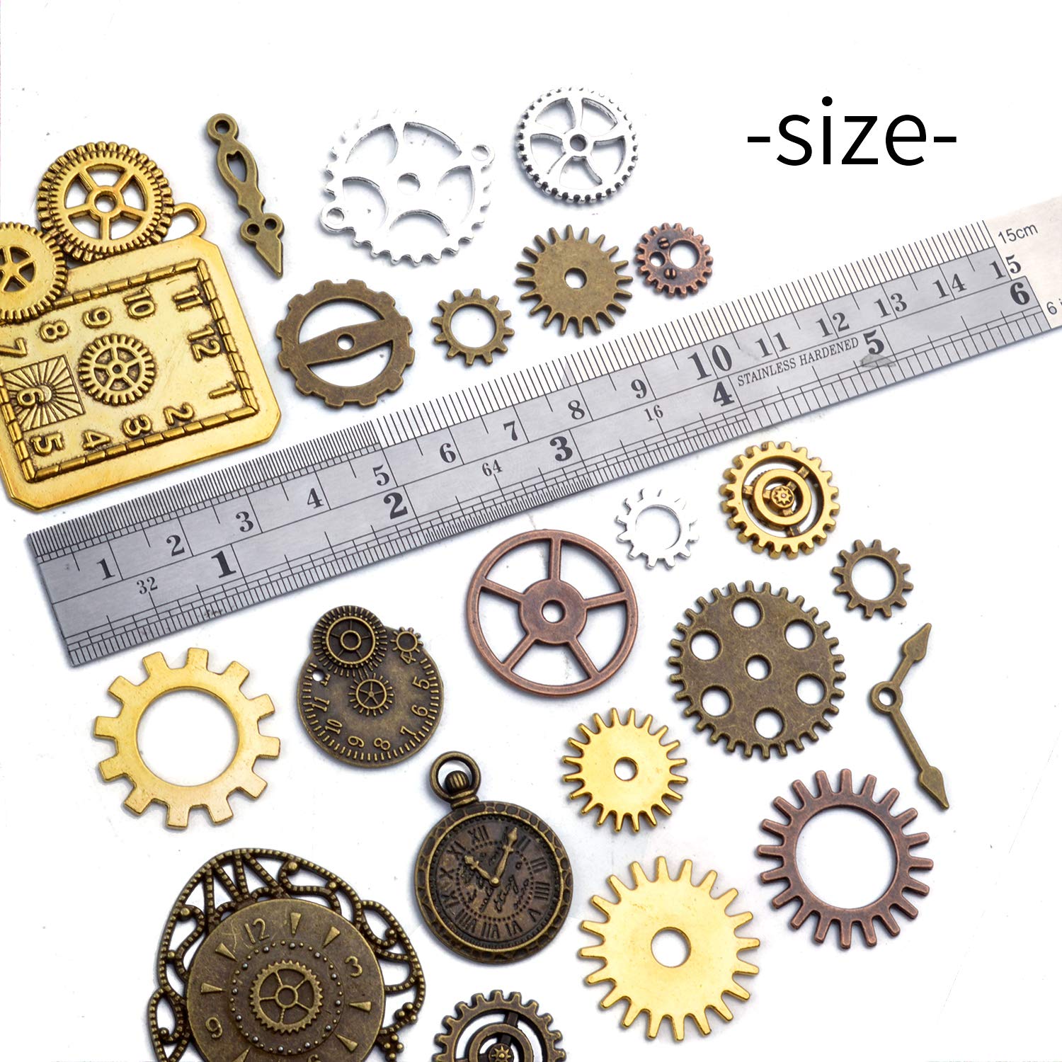 Steampunk Clock Face Charm Pendant - 100g Multi-Style Watch Dial & Gear Charms for DIY Jewelry Making - Perfect for Necklaces, Bracelets, and Steampunk Craft Projects