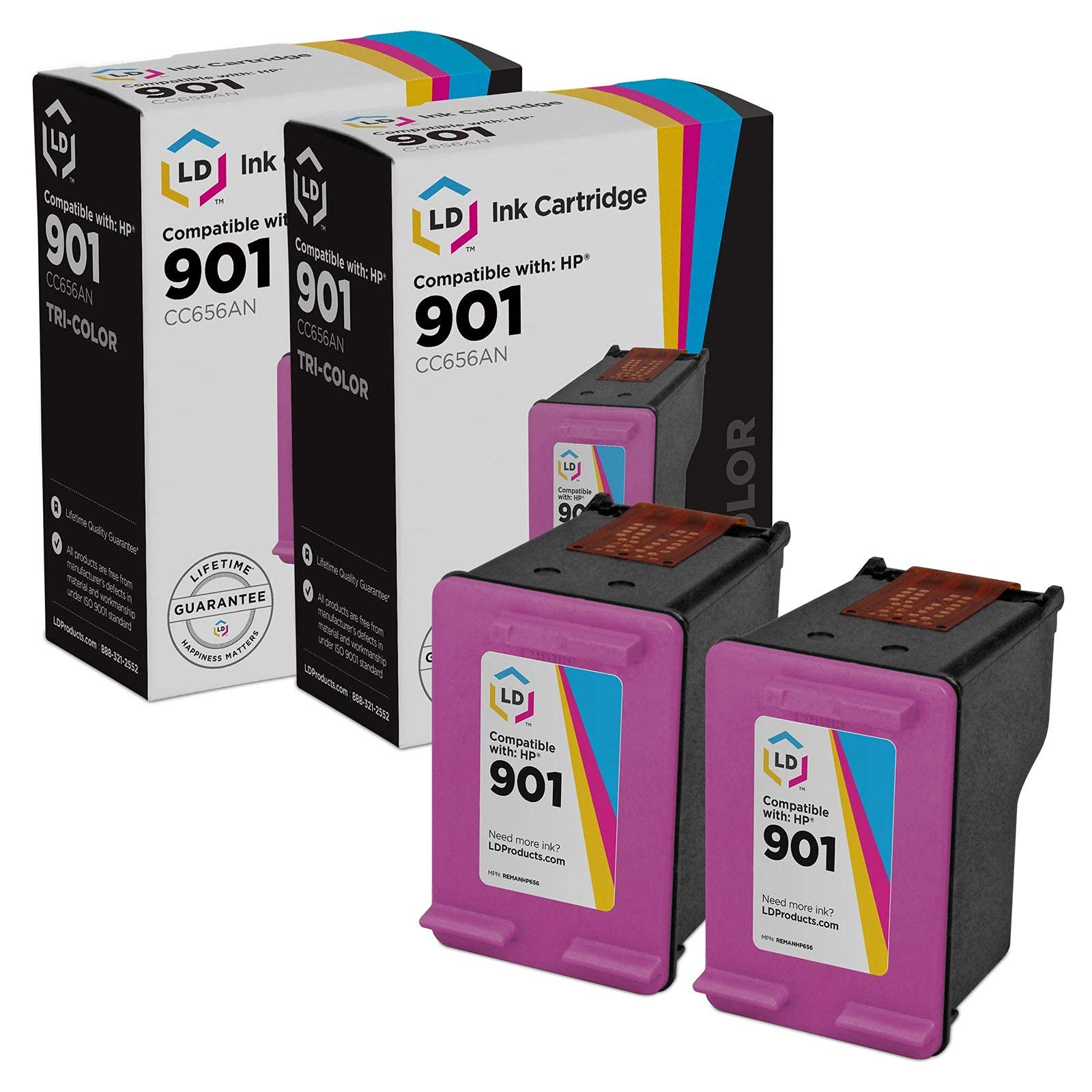 LD Products Remanufactured Ink Cartridge Replacement for HP 901 CC656AN (Color, 2-Pack) - Compatible with HP OfficeJet J4540 & More - High-Quality Printer Ink for Home & Office Use