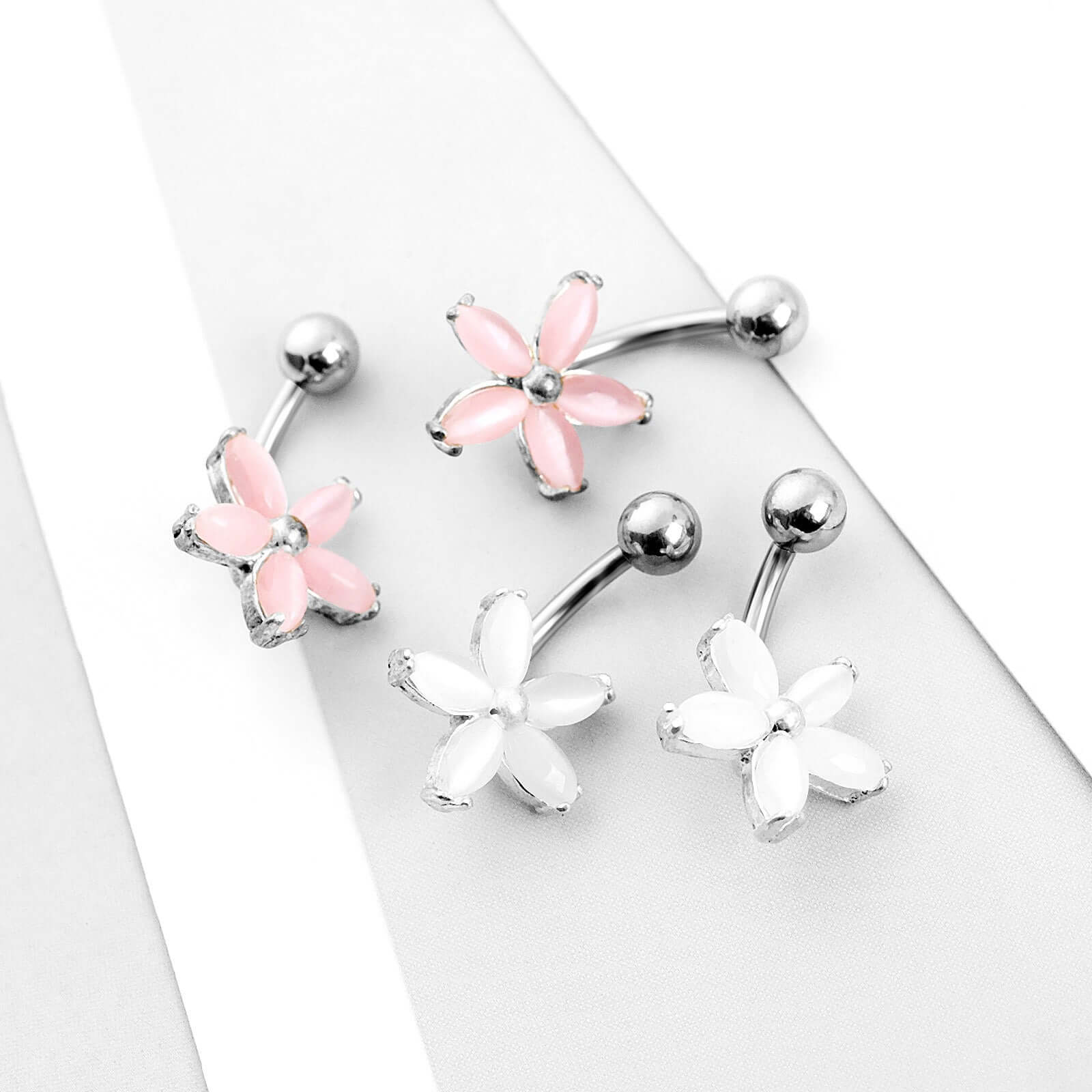 Cat's Eye Stone Flower Belly Button Ring & Body Jewelry | UZ661 | Perfect for Piercings, Parties & Fashion Accessories