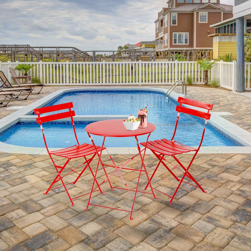 Ochine 3-Piece Metal Folding Patio Dining Set - Outdoor Bistro Table & 2 Chairs for Garden, Backyard, Balcony, Lawn - Durable Weather-Resistant Kitchen Furniture (USA Shipped) | Perfect for Small Spaces, Apartment Patios, and Outdoor Entertaining