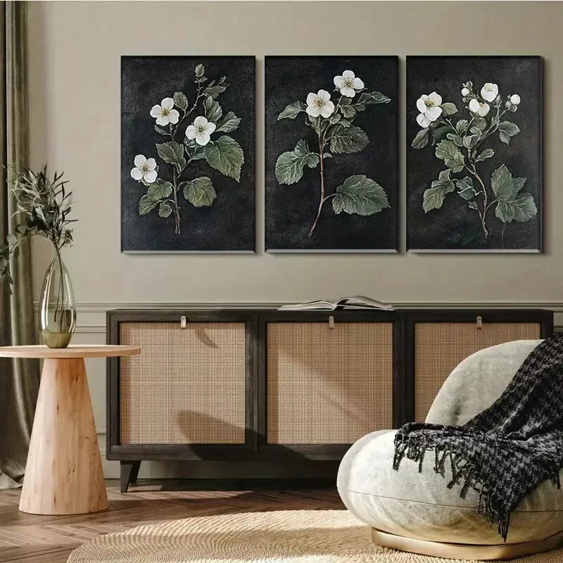 3-Piece Elegant Botanical White Flower Triptych Wall Art Set - Framed Canvas 40x60cm - High Quality Print - 100% Australian Made - Ready to Hang - Perfect for Living Room, Bedroom & Office Decor