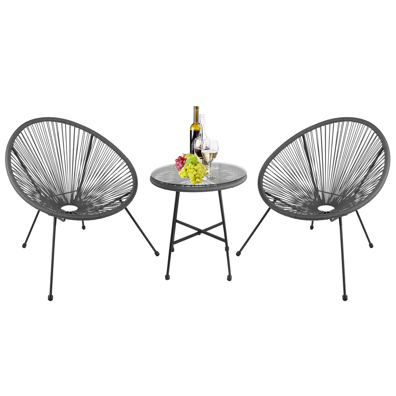BIGTREE 3-Piece Outdoor Acapulco Chair Set - Steel Frame Oval Weave All-Weather Patio Furniture - Woven Lounge Chairs for Indoor, Garden, Poolside & Backyard Relaxation