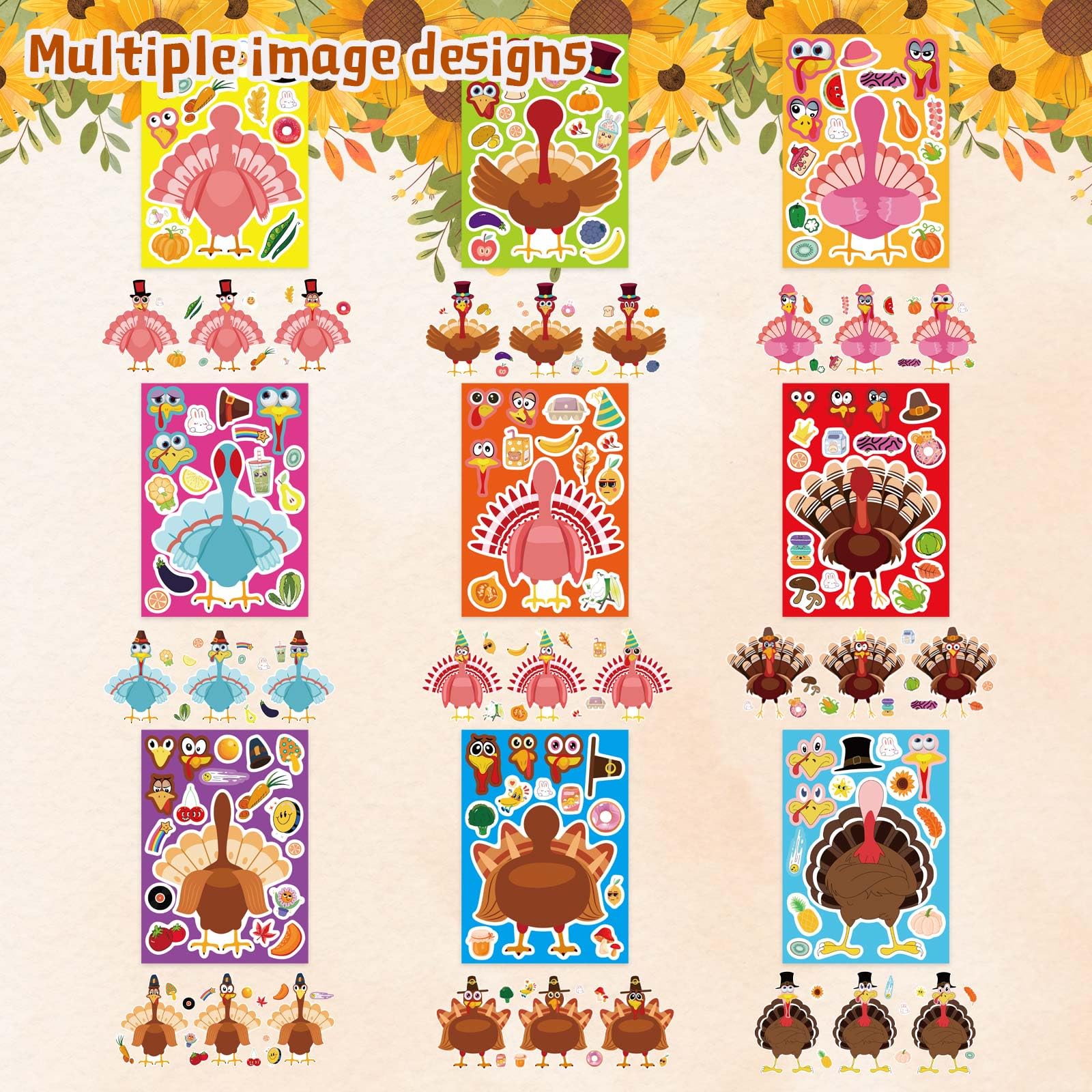 36 PCS DIY Turkey Stickers for Kids - Thanksgiving Crafts, Turkey Face Stickers for Toddlers - Perfect for Holiday Gifts, Classroom Activities & Thanksgiving Party Decorations