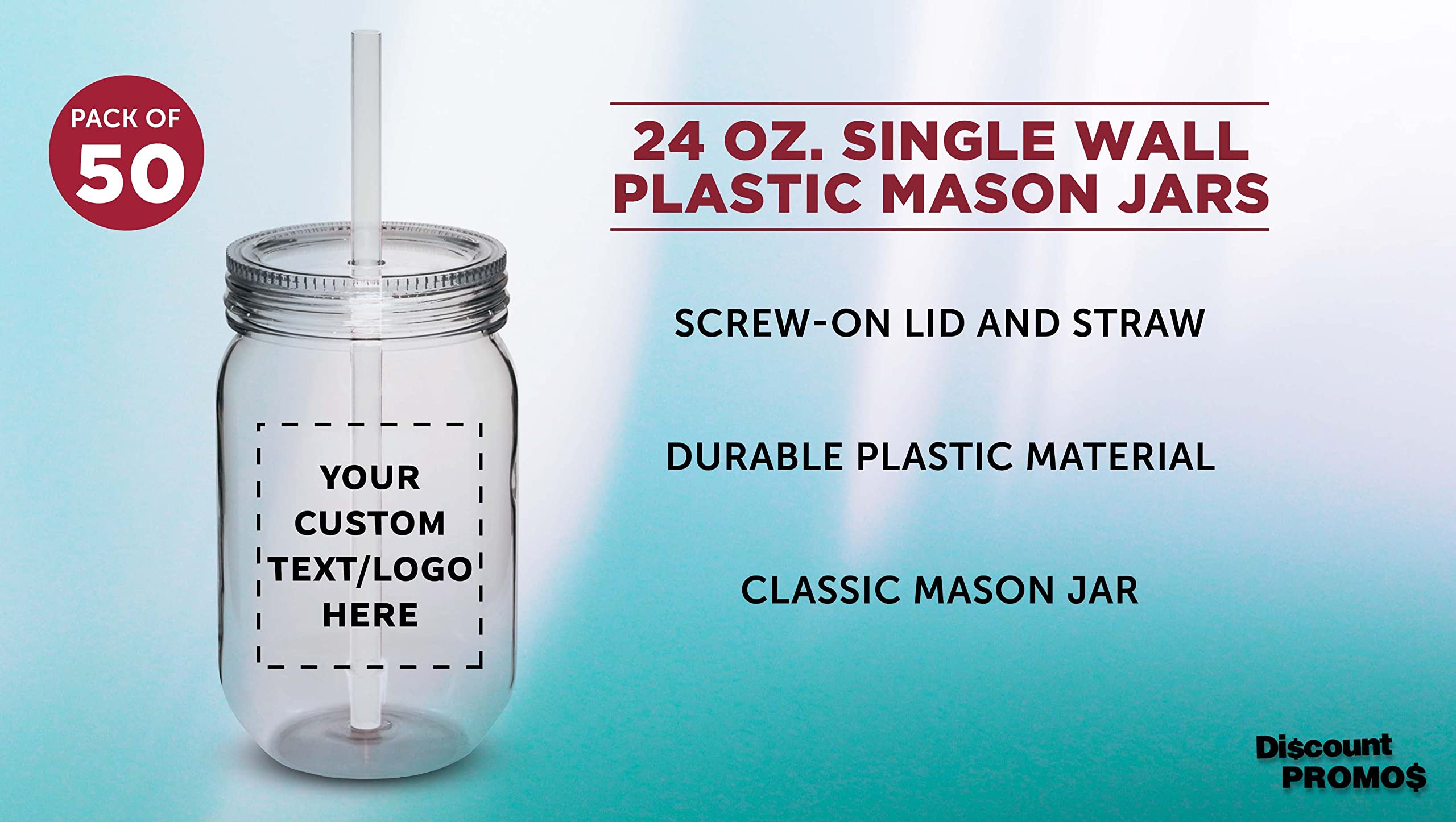 50-Pack 24oz Clear Custom Plastic Mason Jars with Straws - Bulk Personalized Jars for Overnight Oats, Candies, Fruits, Pickles & Beverages - Perfect for Meal Prep, Party Favors & DIY Storage