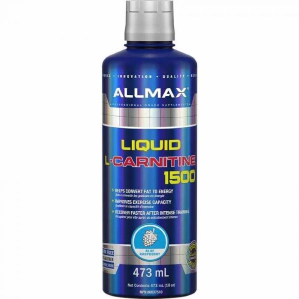 AllMax Nutrition Liquid L-Carnitine 1500 - Blue Raspberry Flavor - 473ml (16oz) - Premium Fat Burner & Energy Booster - Ideal for Weight Loss, Workouts & Athletic Performance