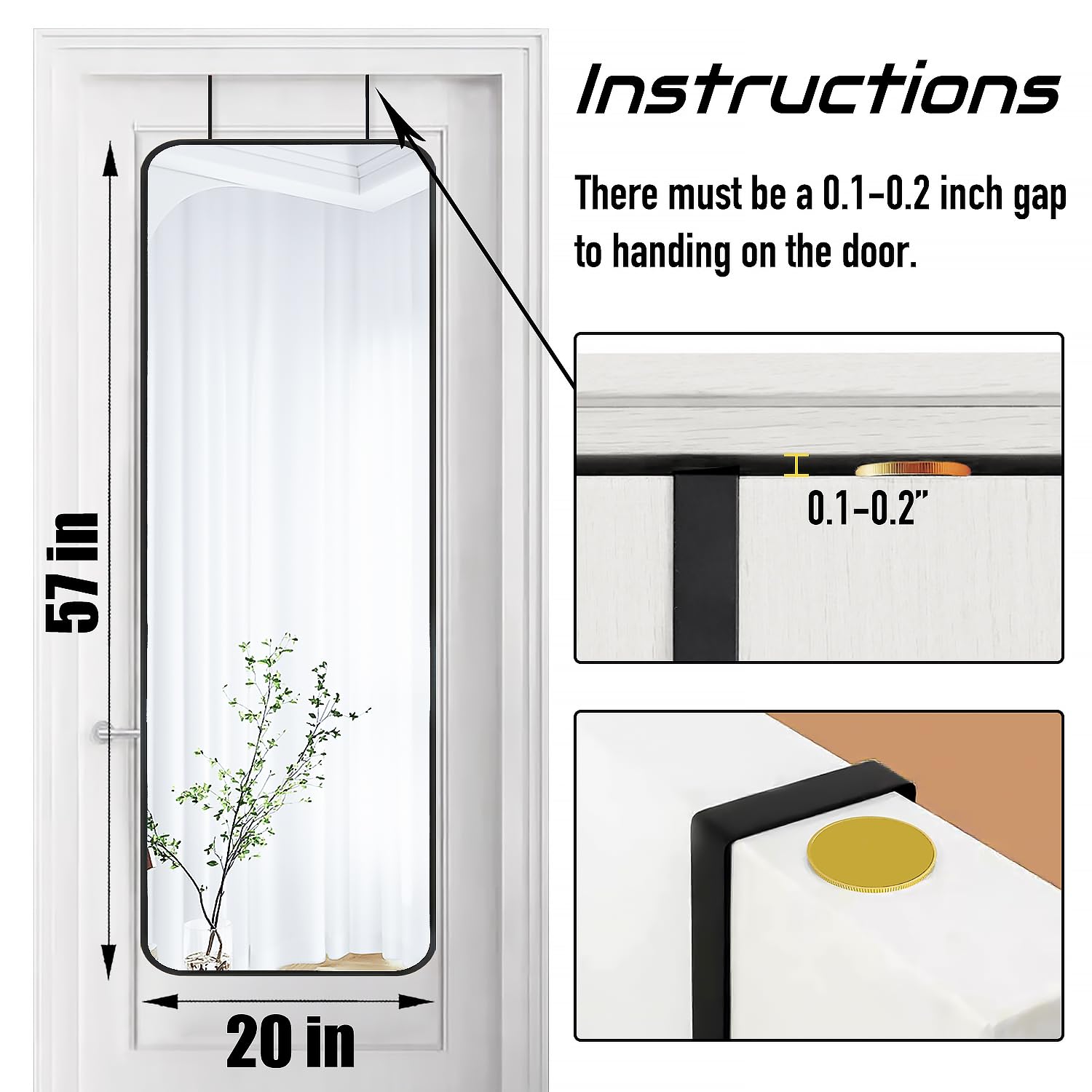 Full Length Mirror 57x20 Inches - Black Metal Frame Hanging or Wall Mounted Dressing Mirror for Bedroom, Bathroom & Living Room - Perfect for Full-Body Viewing, Outfit Checks & Home Decor (57 Inch, 5.7ft Tall)