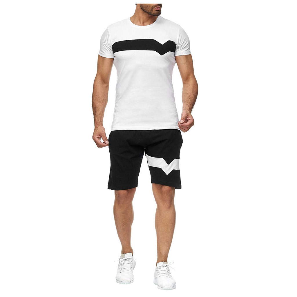 Men's 2-Piece Shorts Outfit - Color Block Jogger Set with T-Shirt & Shorts | Summer Tracksuit for Running, Gym, and Casual Wear