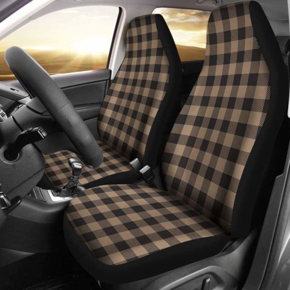 Durable Brown & Black Buffalo Plaid Car Seat Covers - Universal Fit for Cars, Trucks & SUVs - Perfect for Winter Protection & Stylish Interior Upgrade