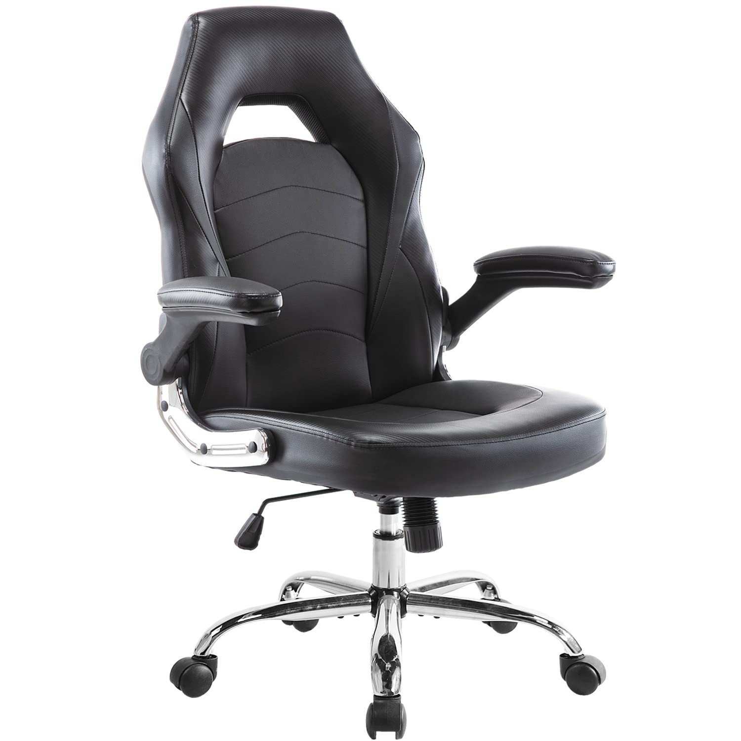Ergonomic Office Chair & Gaming Chair - PU Leather Executive Swivel Desk Chair with Adjustable Lumbar Support & Flip-Up Armrests for Home Office, Study, PC Gaming - Black