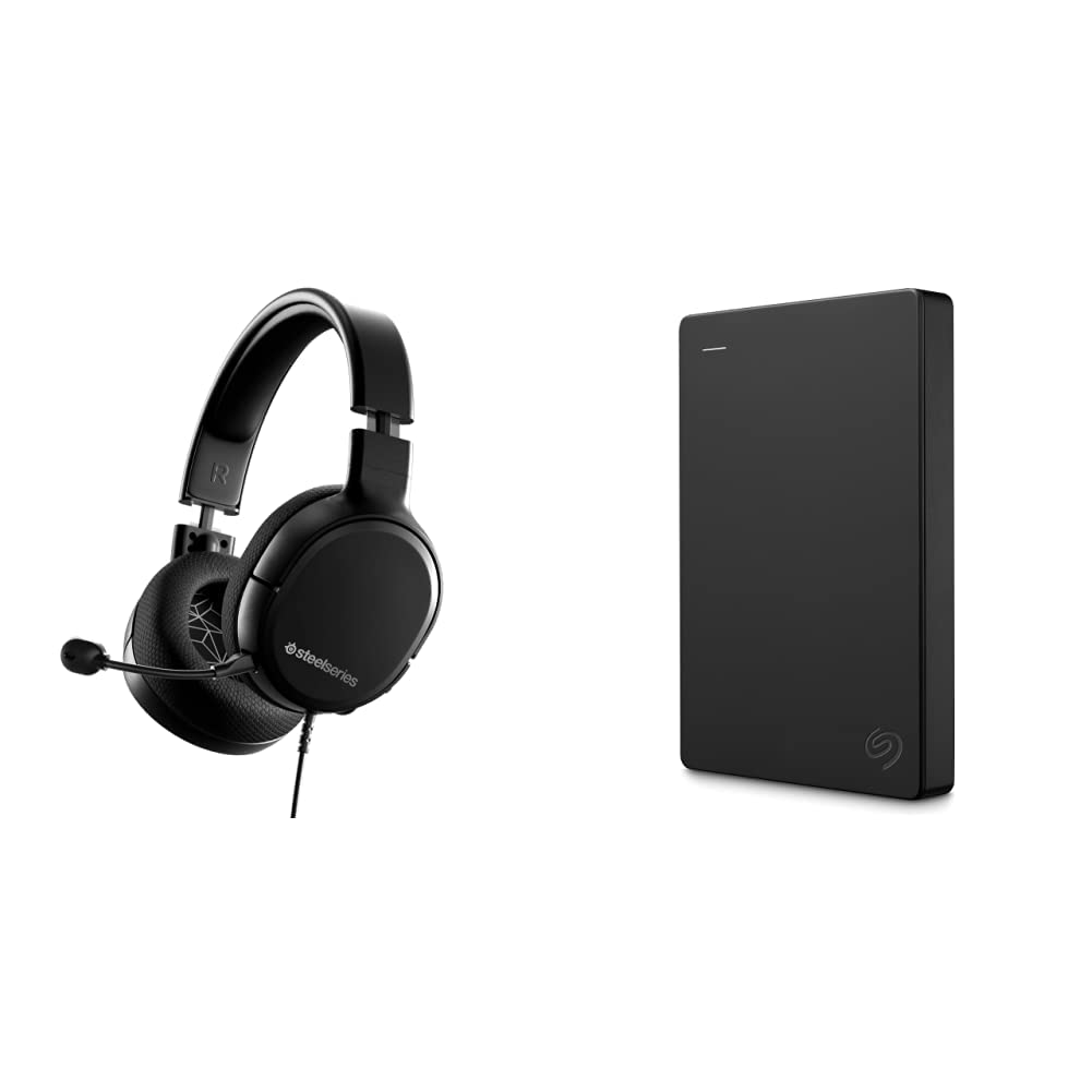 SteelSeries Arctis 1 Wired Gaming Headset with Detachable Clearcast Mic - Lightweight Steel-Reinforced Headband for PC, PS4, Xbox - Perfect for Competitive Gaming & Streaming    Seagate Portable 1TB External Hard Drive HDD - USB 3.0 for PC, Mac, PS4, Xbox - Great for Backup, Storage & Gaming Console Expansion