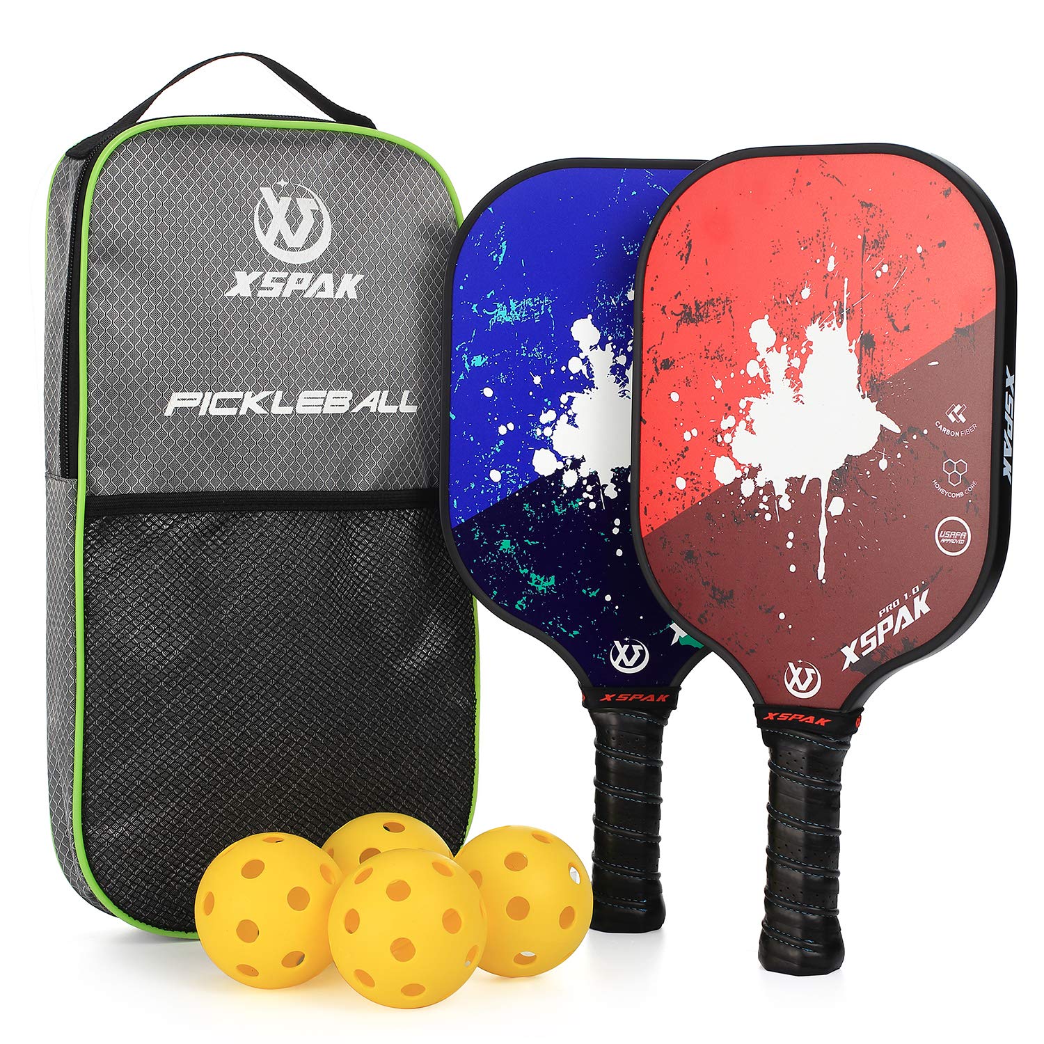 XS XSPAK Pickleball Paddle - USAPA Approved Lightweight Graphite Carbon Fiber Racket with Polypropylene Honeycomb Core | Includes Protective Cover | Perfect for Tournaments, Recreational Play & Outdoor Sports
