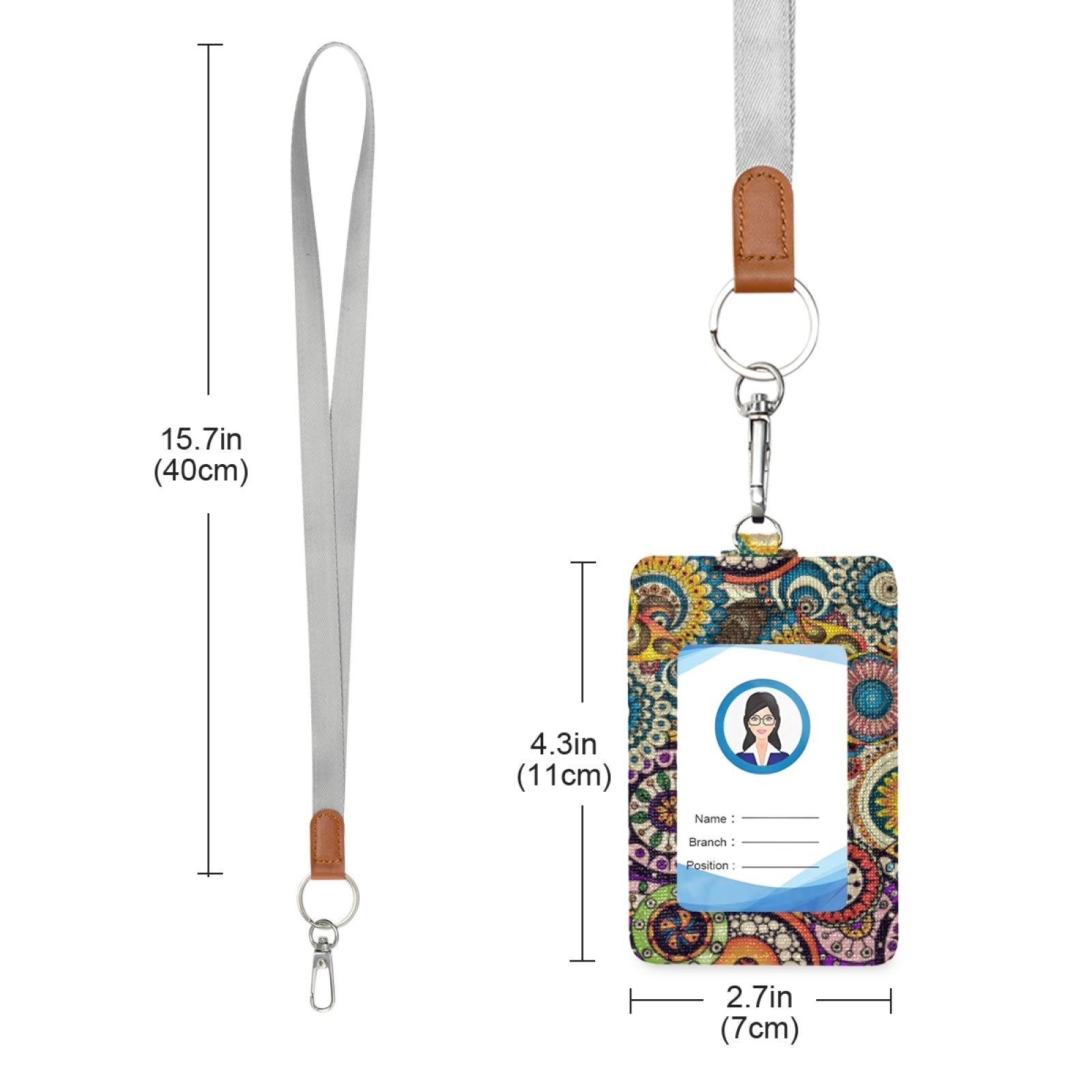 Vertical Leather ID Badge Holder with Lanyard - Office & School Staff Use