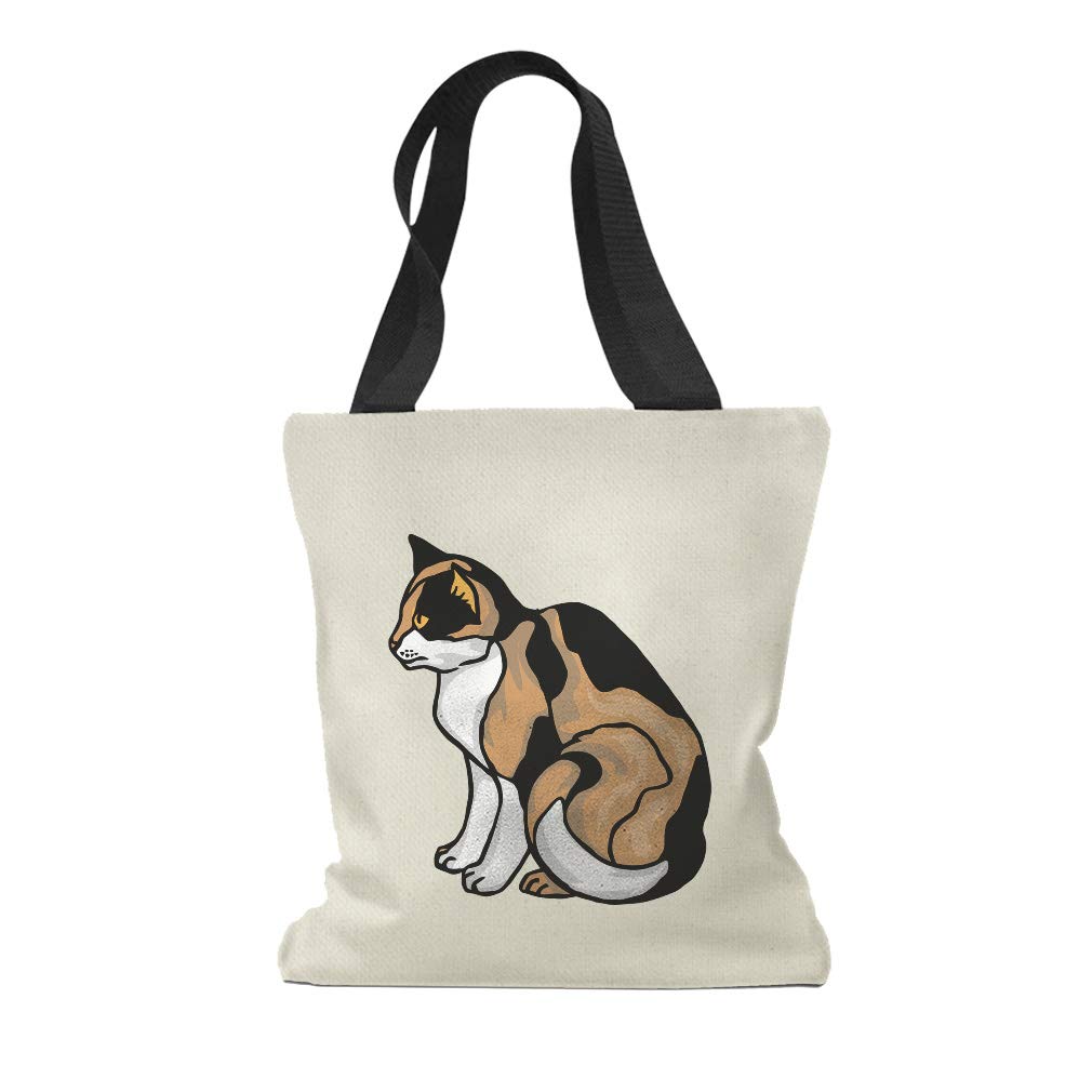 Custom Canvas Tote Bag with Cute Calico Cat Print - Reusable Eco-Friendly Shopping & Beach Bag for Women - Perfect for Groceries, Travel, and Daily Use