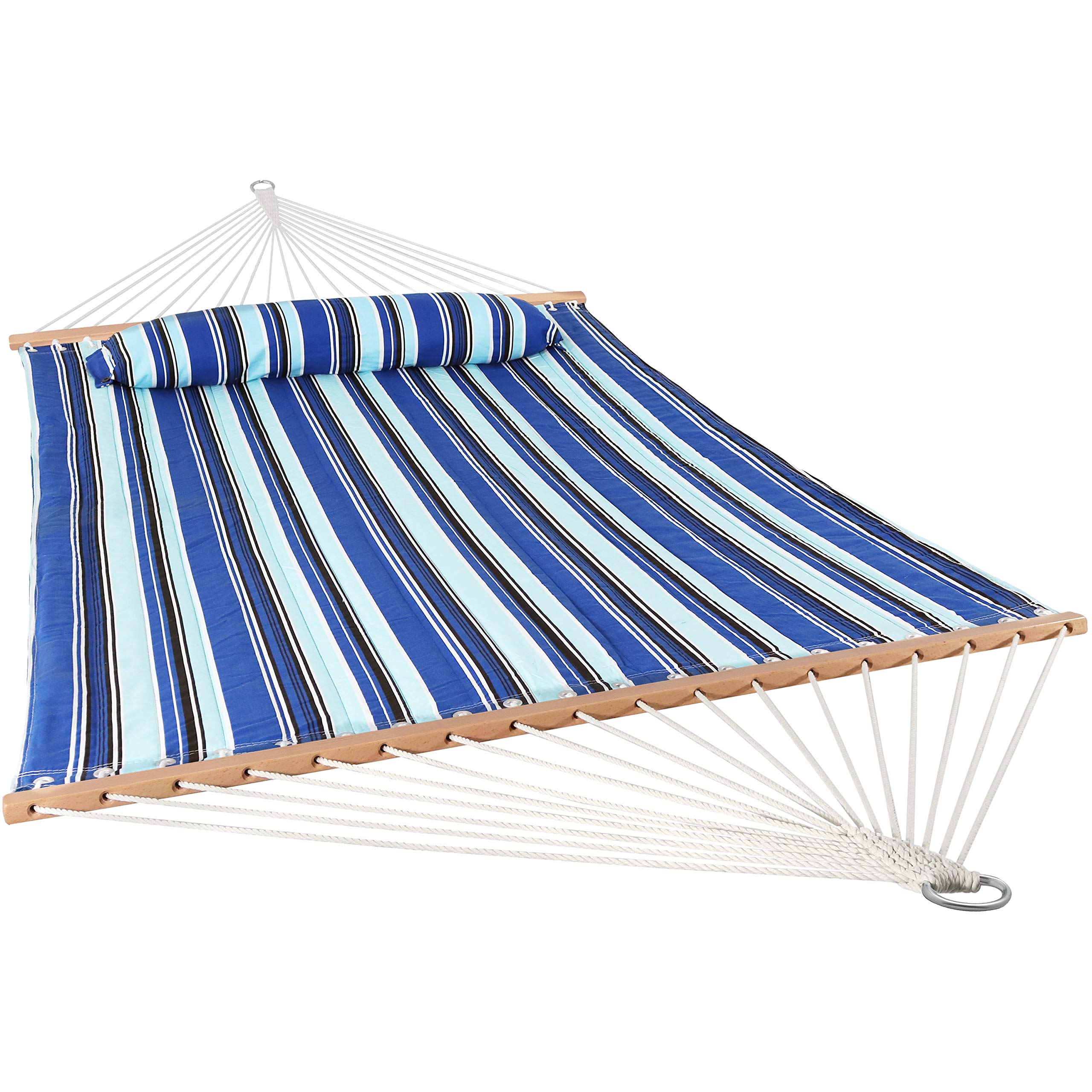 Sunnydaze Double Quilted Fabric Hammock with Universal Steel Stand - 450 lb Weight Capacity - Blue Stand - Catalina Beach Pattern - Perfect for Backyard, Patio, Poolside & Beach Relaxation