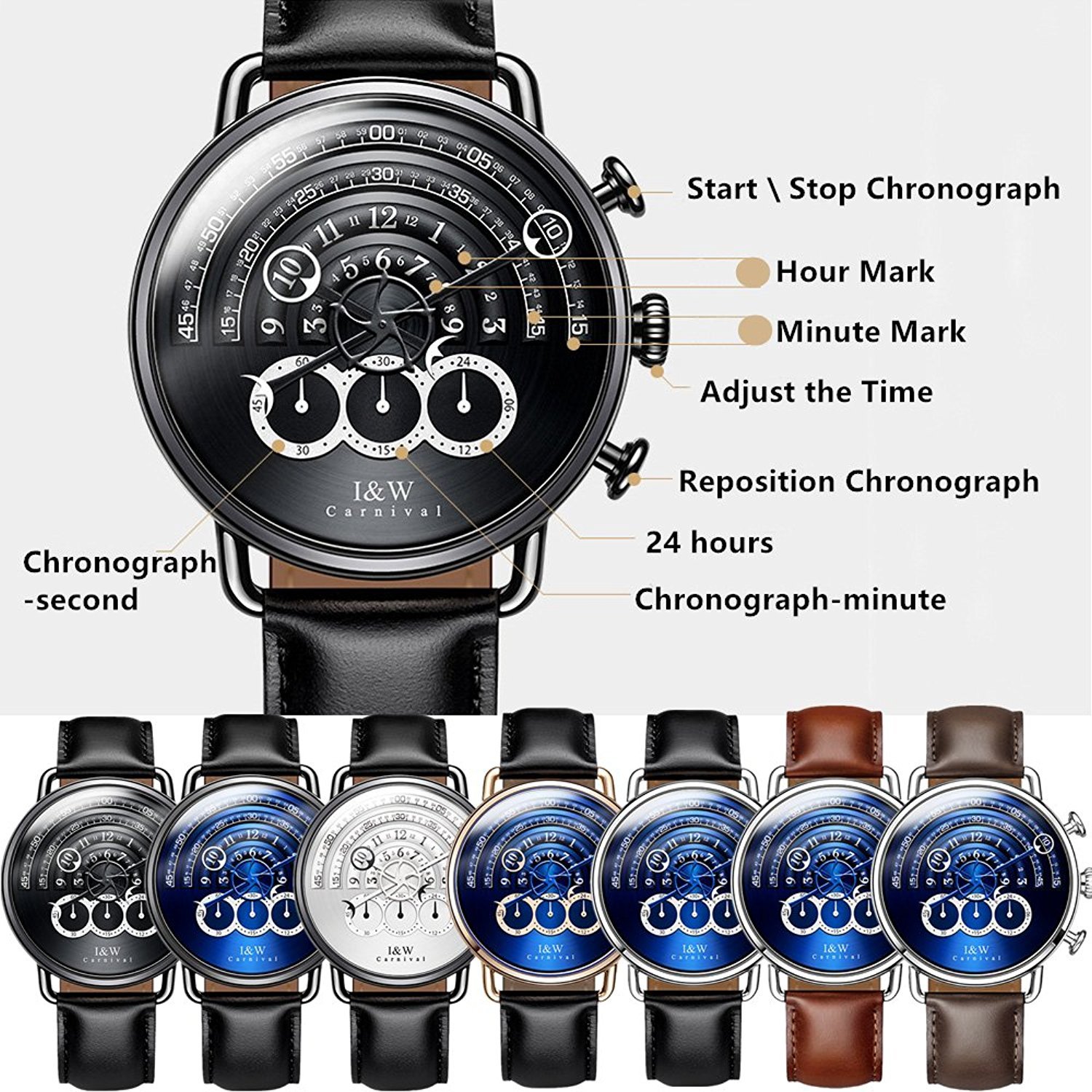 MASTOP Men's Stainless Steel Chronograph Watch - Unique Runway Design, Analog Quartz Movement, Sport White Dial - Perfect for Business, Casual & Outdoor Activities
