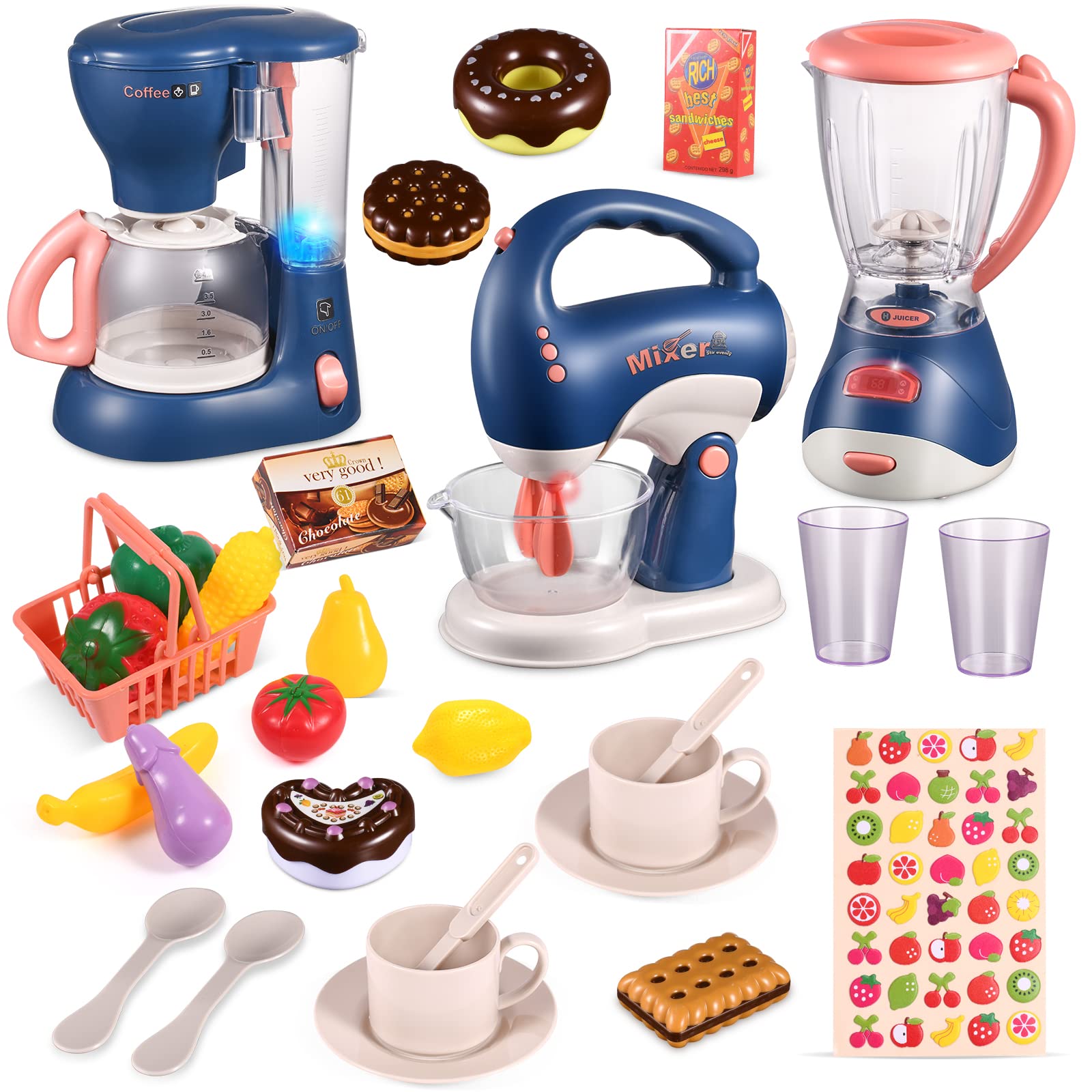 Kids Kitchen Toy Set with Coffee Maker, Blender, Mixer - Realistic Sounds & Lights, Educational Pretend Play for Boys & Girls Ages 3-5 | Perfect Gift for Toddlers & Preschoolers (Birthday, Christmas, Role Play)