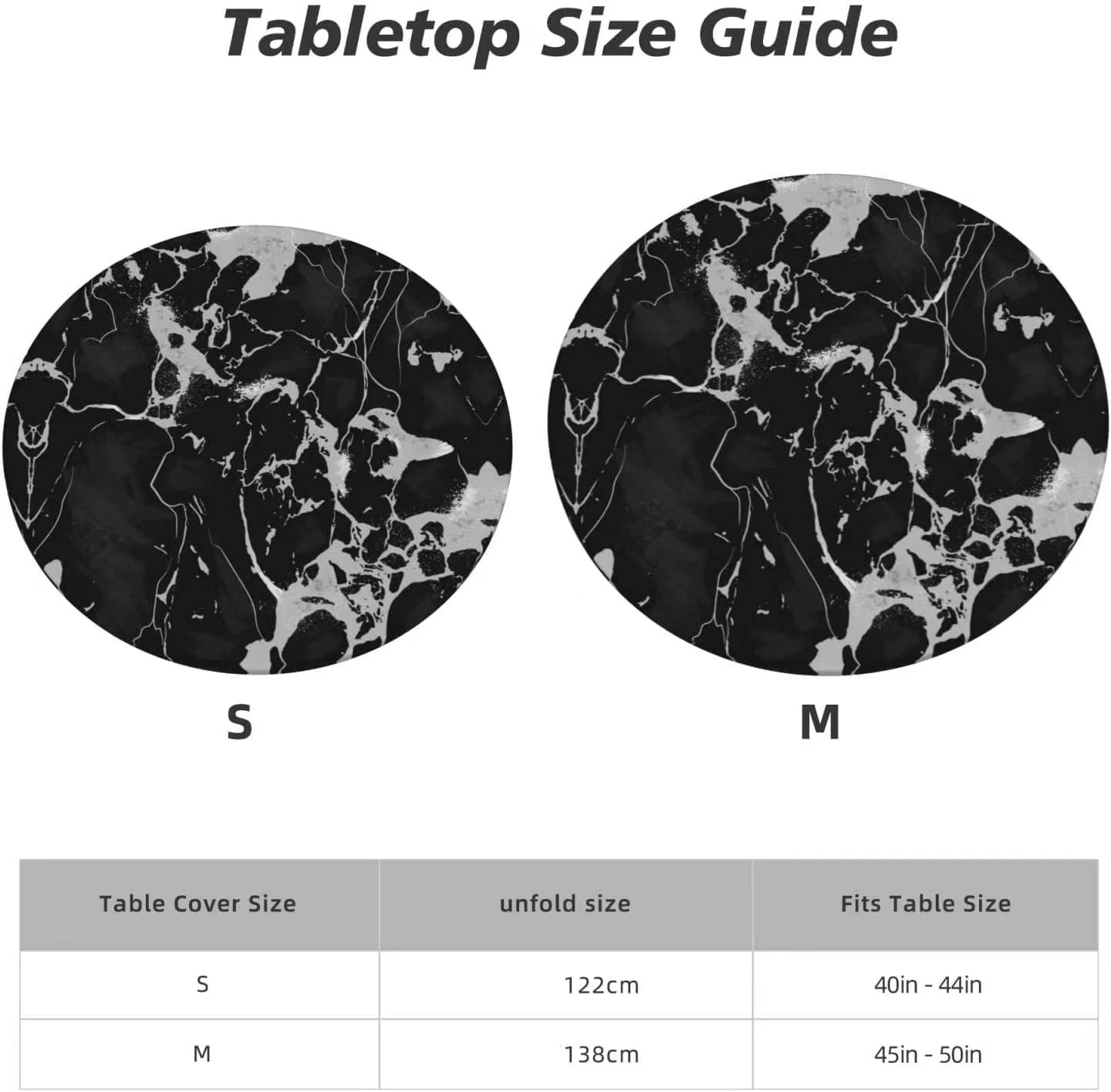Fiokroo Black Marble Texture Elastic Edge Round Tablecloth - Washable & Reusable Table Cover for Kitchen, Dining, Party, Picnic (Small) - Perfect for Indoor and Outdoor Gatherings