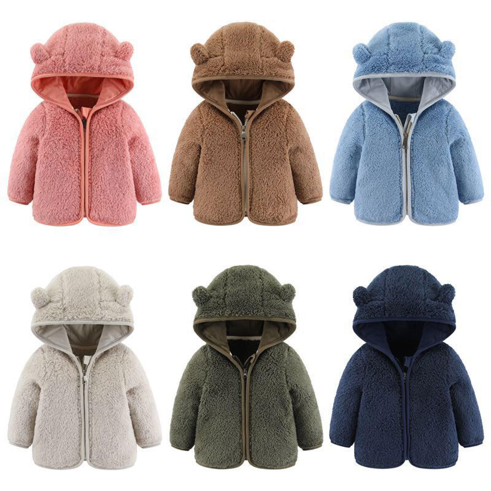 Toddler Boys & Girls Fleece Hooded Jacket with Bear Ears - Winter Warm Solid Color Coat, Fuzzy Thick Outerwear for Kids - Perfect for Cold Weather Playdates & Outdoor Adventures