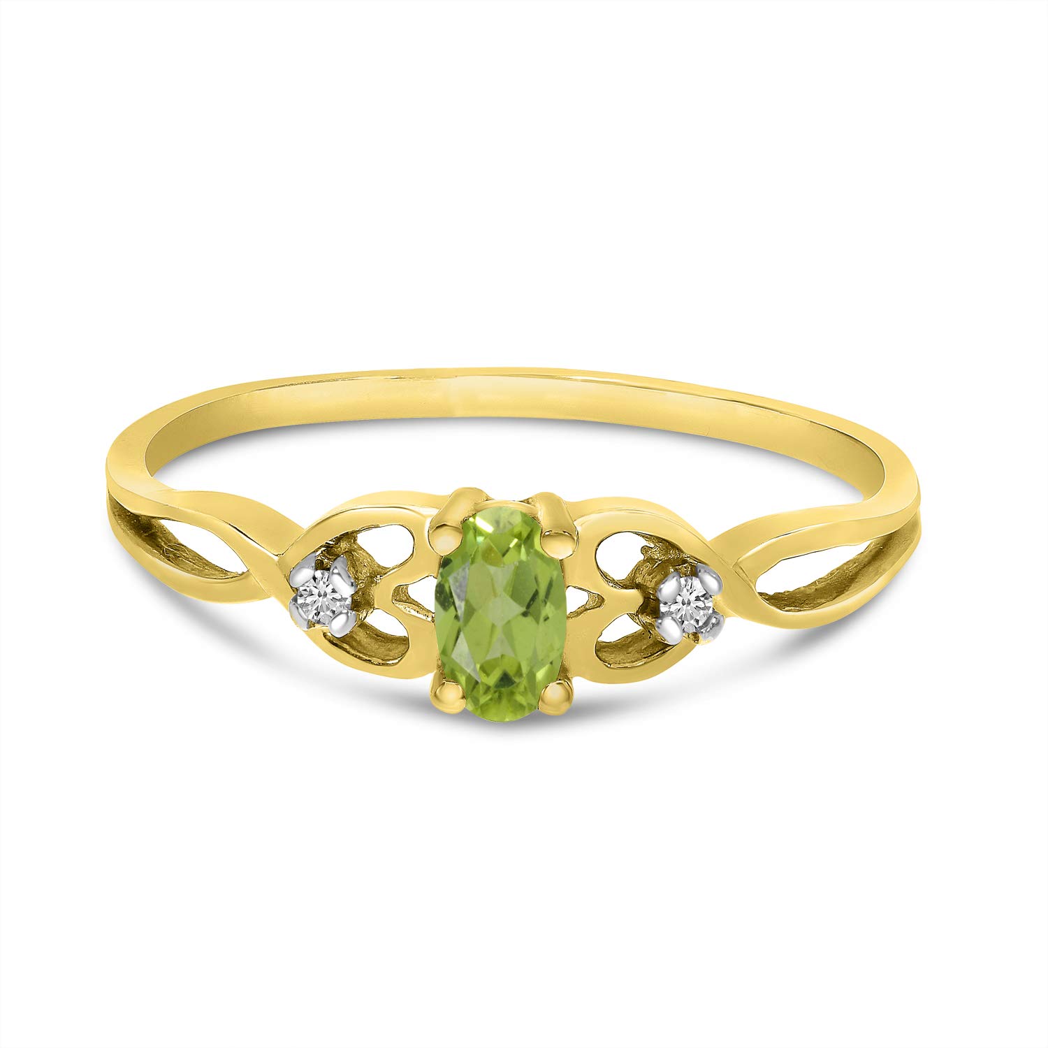 14K Yellow Gold Oval Peridot and Diamond Ring for Women - Elegant Birthstone Jewelry Gift for Anniversary, Engagement, or Special Occasion