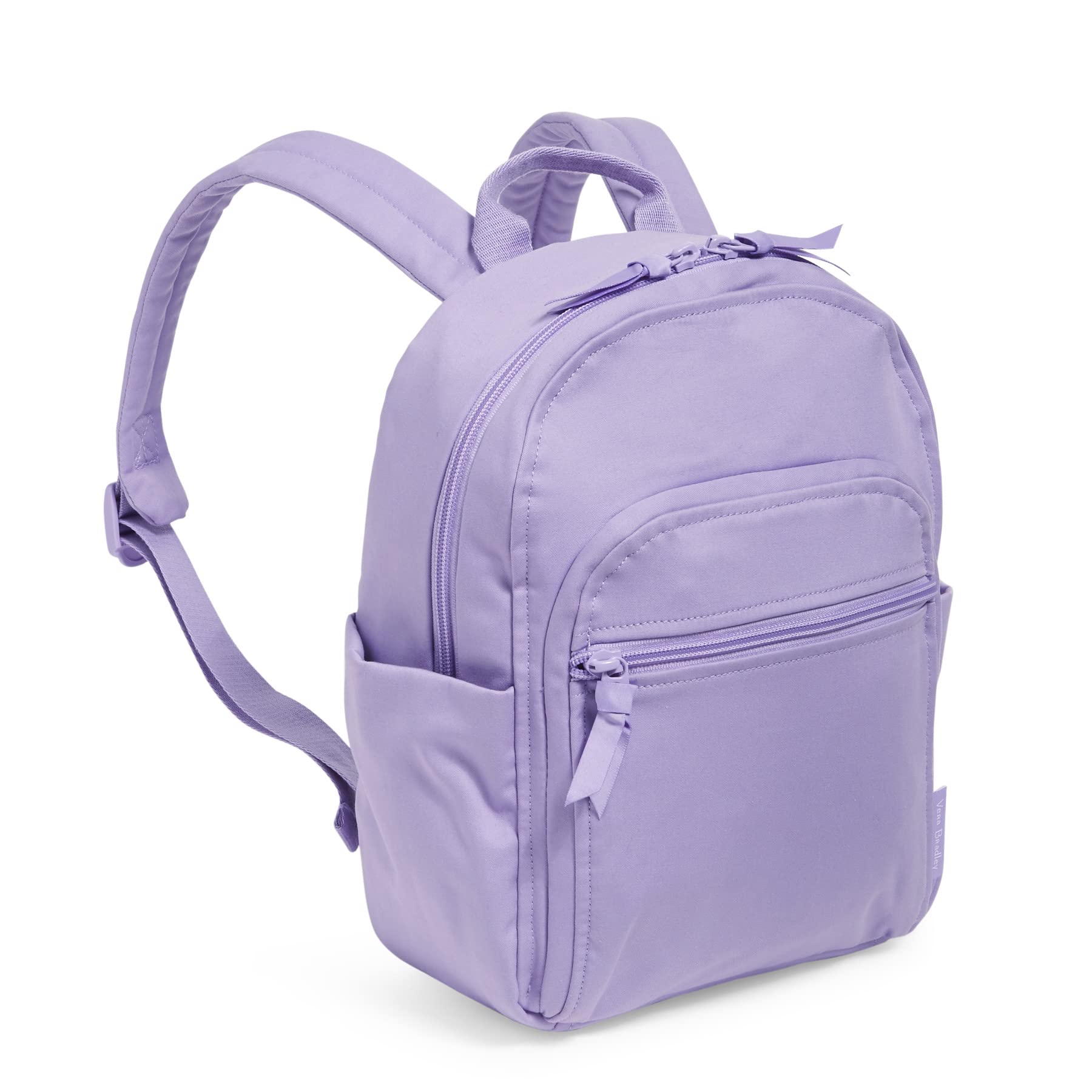 Vera Bradley Women's Small Cotton Backpack - Lightweight & Eco-Friendly Recycled Cotton, Perfect for Travel, Work & School | Lavender Petal Design, One Size Fits All