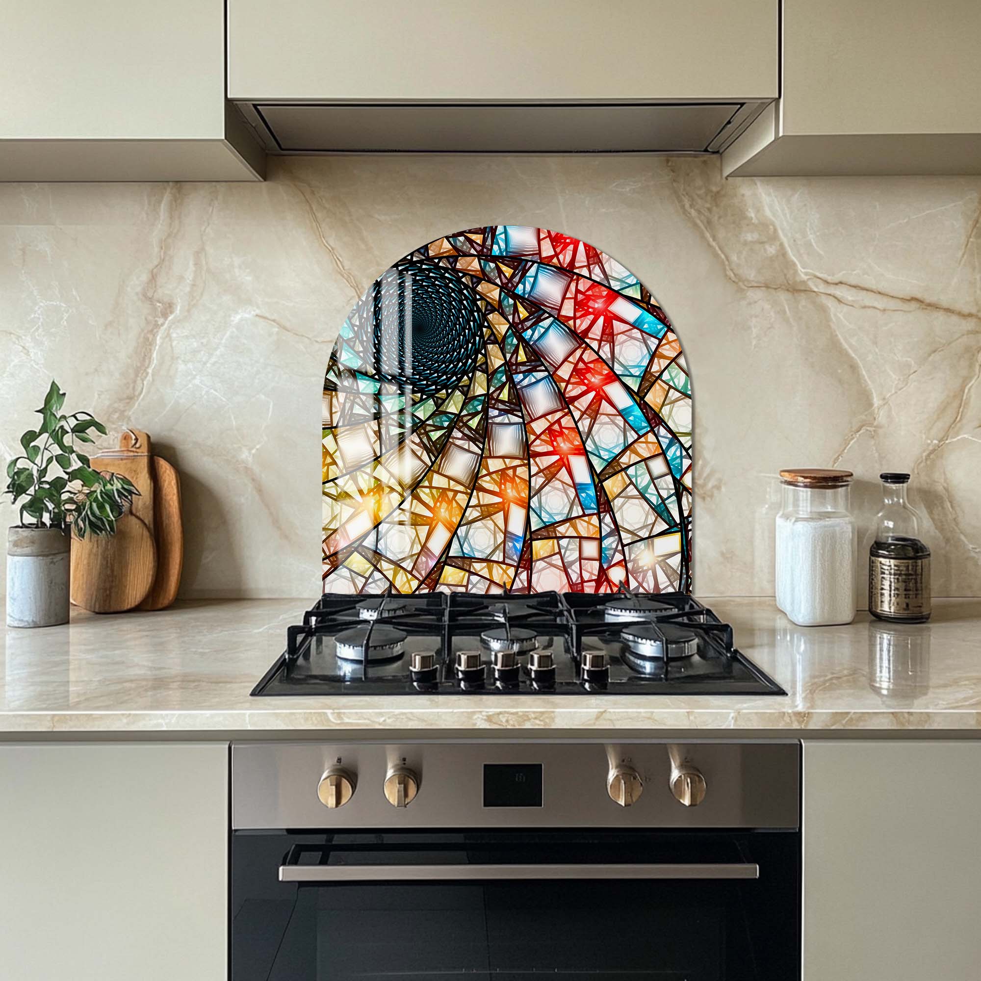 Spiral Stained Glass Splashback - Elegant Kitchen Backsplash for Modern & Vintage Home Decor | Perfect for Kitchens, Bathrooms & Bar Areas