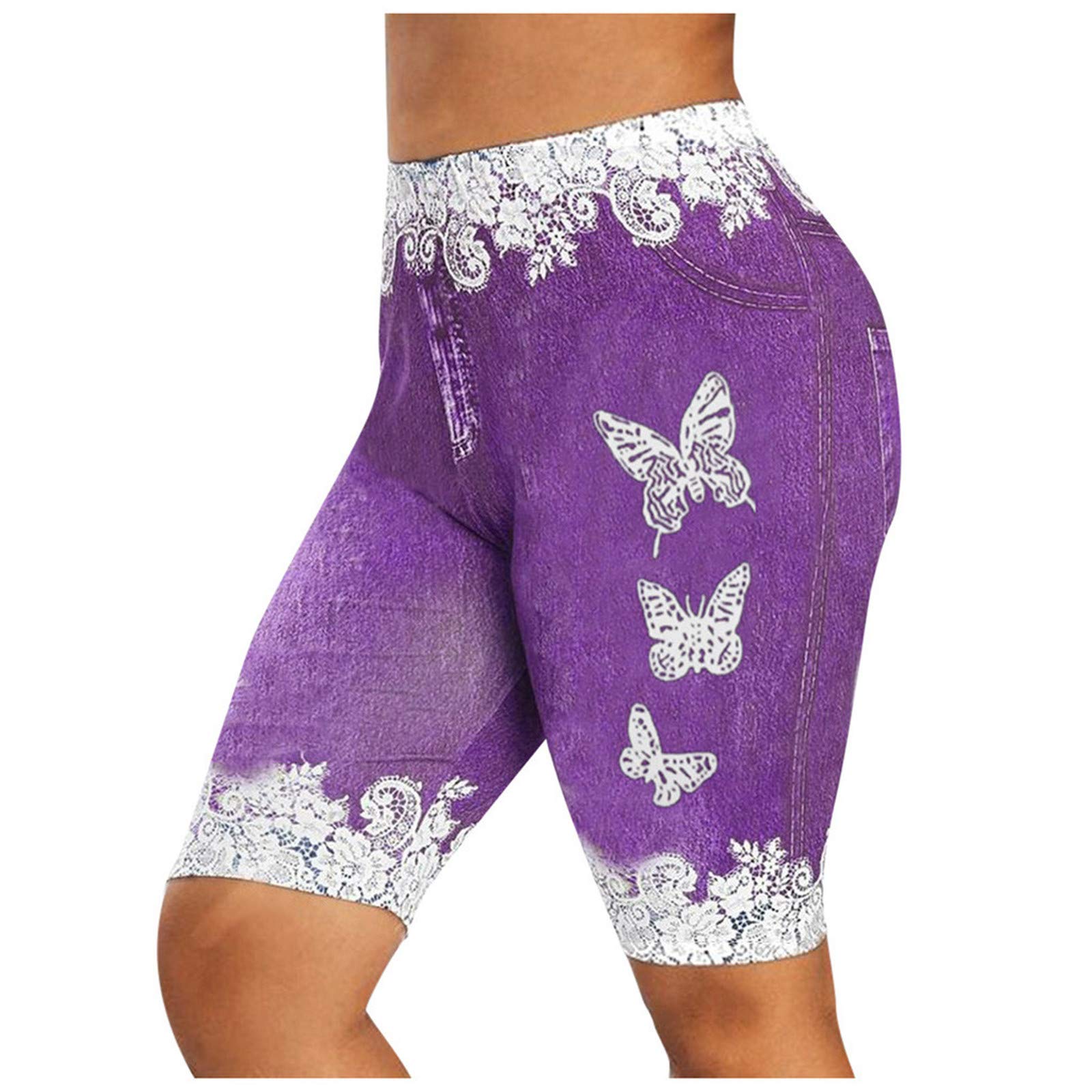 Plus Size Denim Overalls Shorts for Women - Skinny Fit Butterfly Print Jeggings & Faux Pants | Casual Summer Outfits, Streetwear Fashion, Plus Size Comfort Wear
