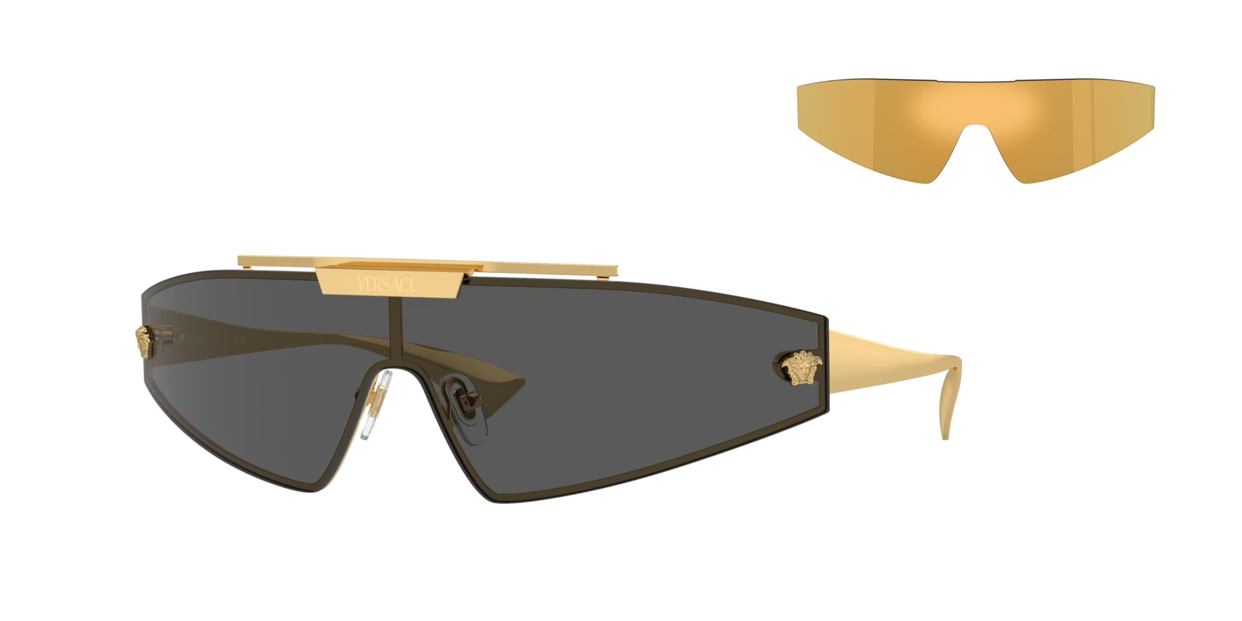 Versace VE2265 Women's Shield Sunglasses - Designer Sunglasses for Women with iWear Eyewear Kit | UV Protection, Fashion Accessory for Summer, Beach, and Outdoor Activities