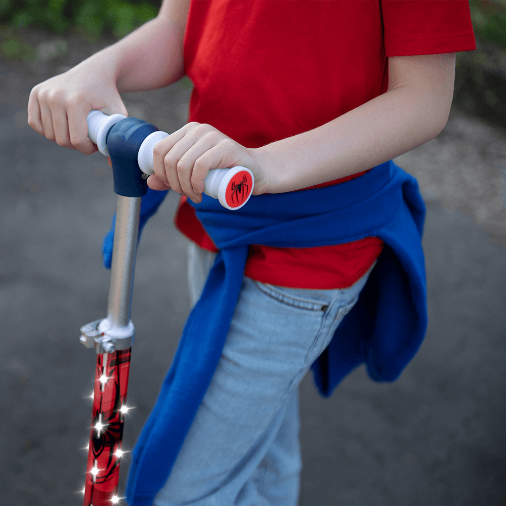Spider-Man Kids Kick Scooter - 3 Wheel LED Light Up Scooter for Boys & Girls Ages 5-12 - Foldable & Adjustable Height for Outdoor Play, Commuting, and Neighborhood Fun