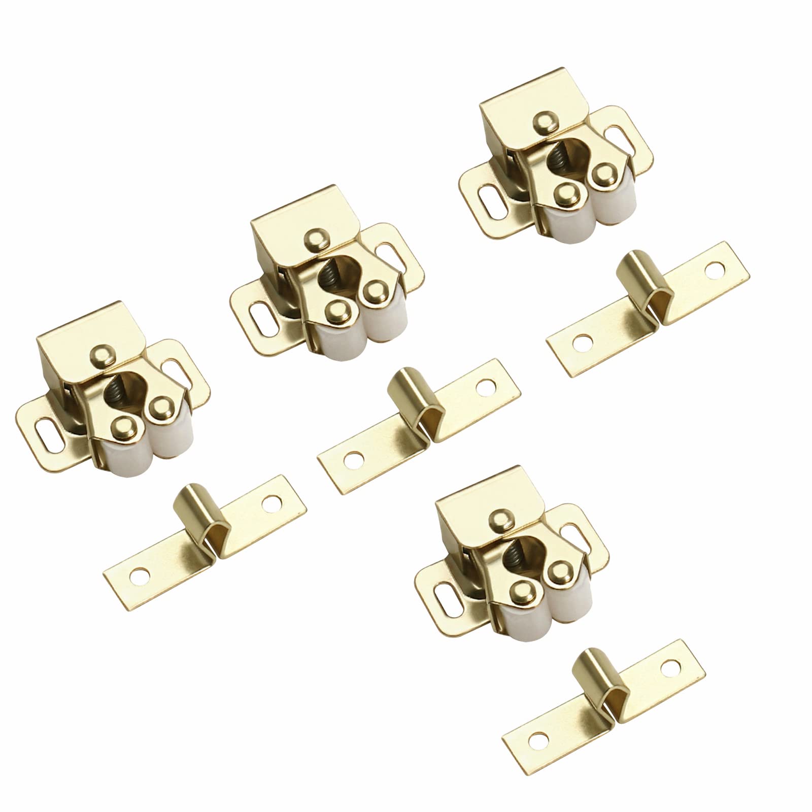 Vintage Style Stainless Steel Cabinet Door Latches - Double Roller Catch with Hinge & Mounting Plate - Old-Fashioned Door Buckle Switch Lock for Kitchen Cabinets (4PC, Gold) - Perfect for Farmhouse, Rustic & Antique Style Home Decor