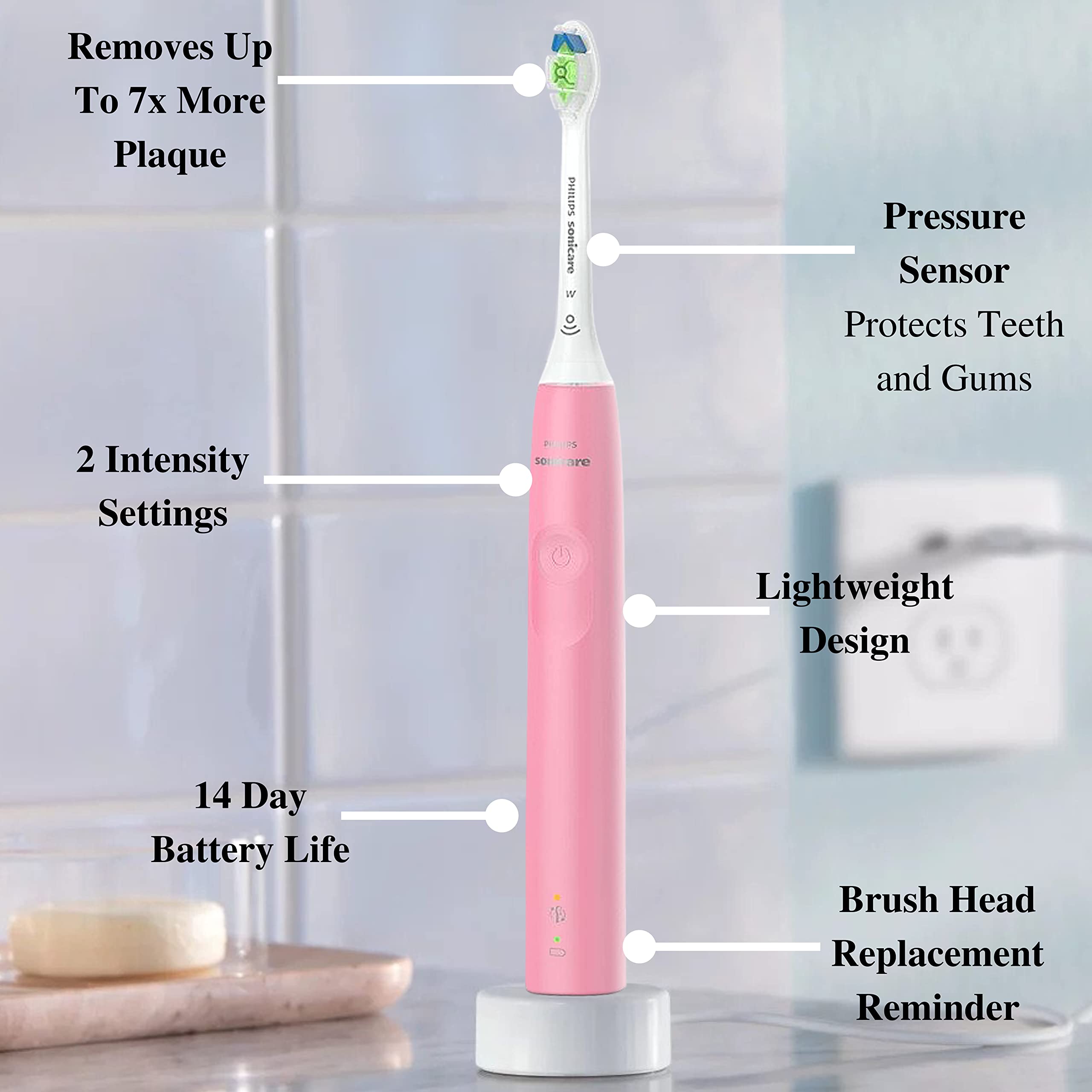 Philips Sonicare DiamondClean Electric Toothbrush with 2 Brush Heads - Rechargeable Sonic Toothbrush with Pressure Sensor & Travel Case (Pink & Blue) for Deep Cleaning & Gum Care - Perfect for Home & Travel Use