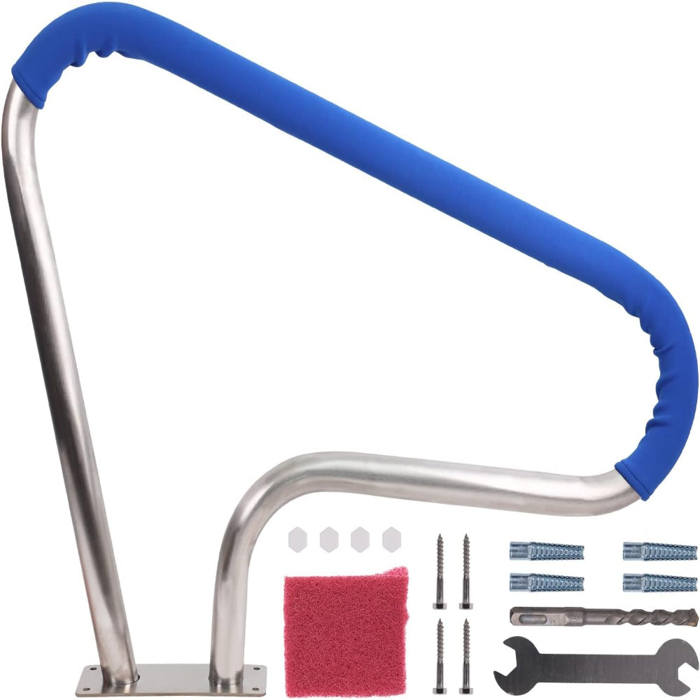 GARVEE 39x32 Inch Stainless Steel Pool Handrail with Non-Slip Blue Grip Cover - Rustproof Stair Rail for Inground Pools - Supports 250 lbs - Perfect for Pool Safety, Elderly Assistance & ADA Compliance