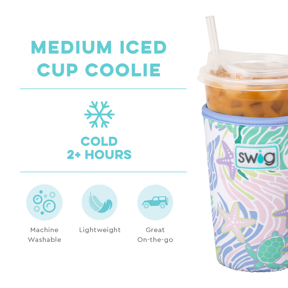 Sea Swirl Medium Iced Cup Coolie - Insulated Beverage Sleeve for Cold Drinks, Perfect for Iced Coffee, Smoothies and Summer Beverages at Beach, Pool or Outdoor Parties