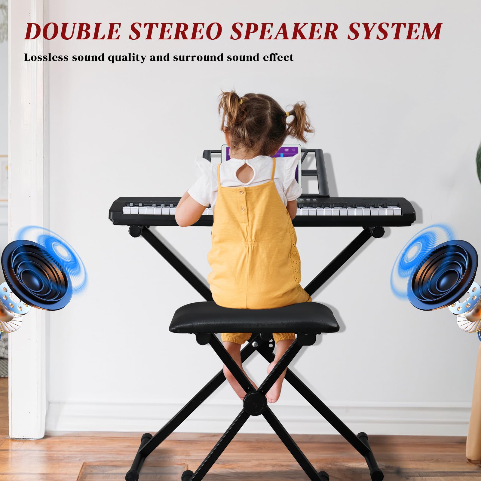 Ktaxon 61-Key Portable Electronic Keyboard Piano with X-Stand, Adjustable Stool, Music Rest, Headphones & Microphone - Ideal for Kids & Beginners - Perfect for Home Practice, Music Lessons & Performances
