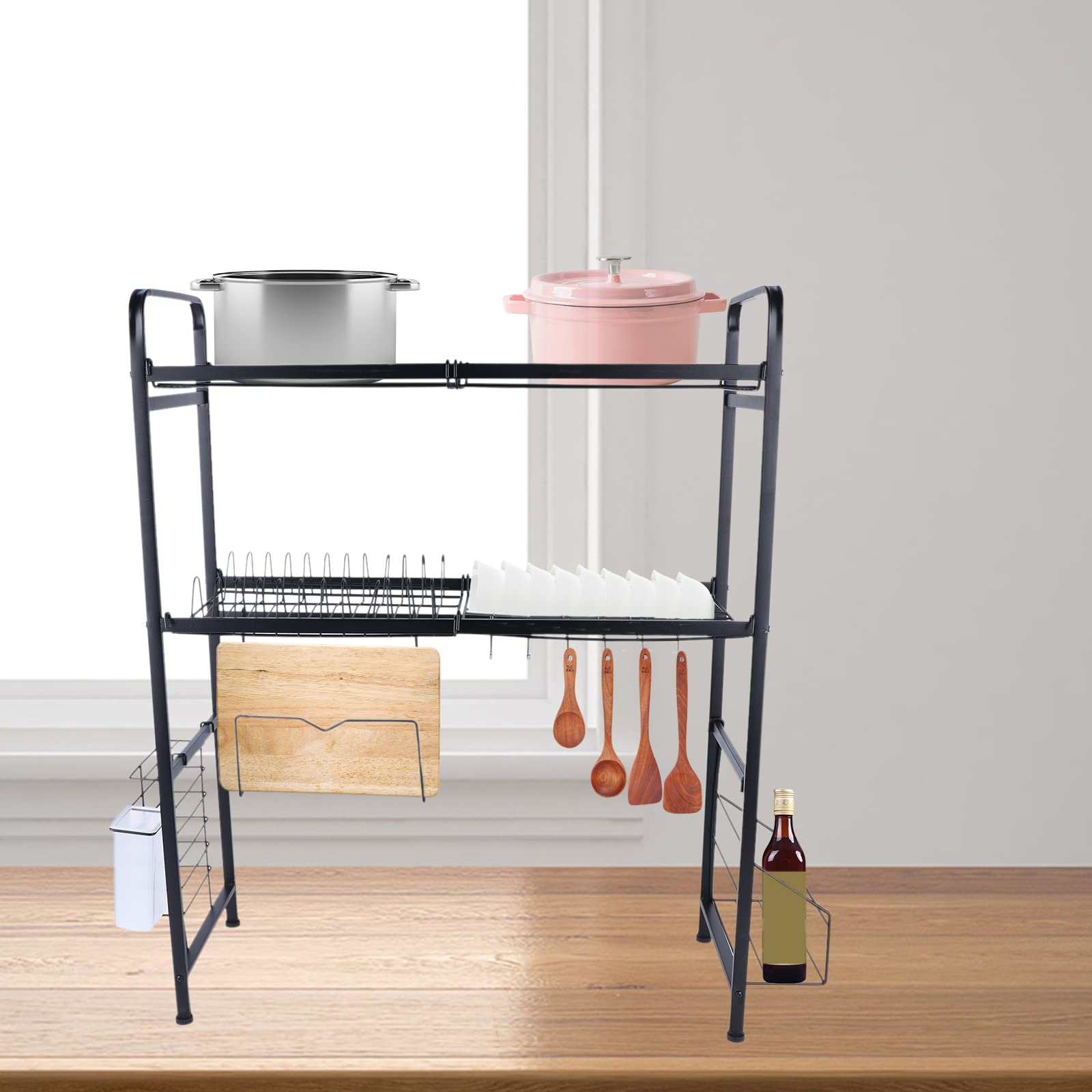 Premium 2-Tier Dish Drying Rack with Utensil Holder, Cutting Board Storage & Cup Organizer - Space Saving Kitchen Countertop Organizer for Above Sink Dish Drainer | Perfect for Small Kitchens, Apartments & RV Living