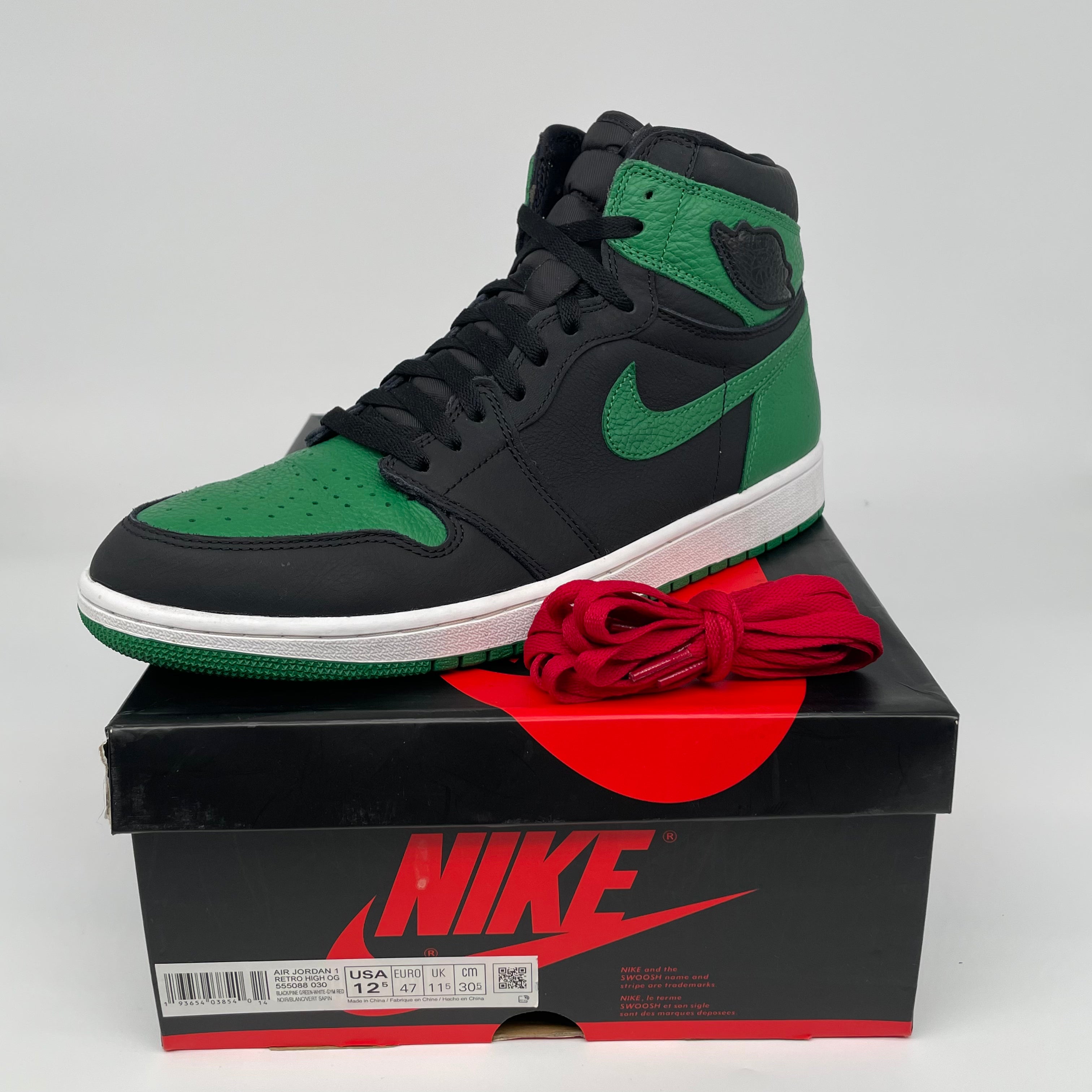 AIR JORDAN 1 PINE GREEN 2.0 Sneakers - Men's Size 12.5 (555088-030) - Retro High OG Basketball Shoes for Streetwear & Casual Outfits