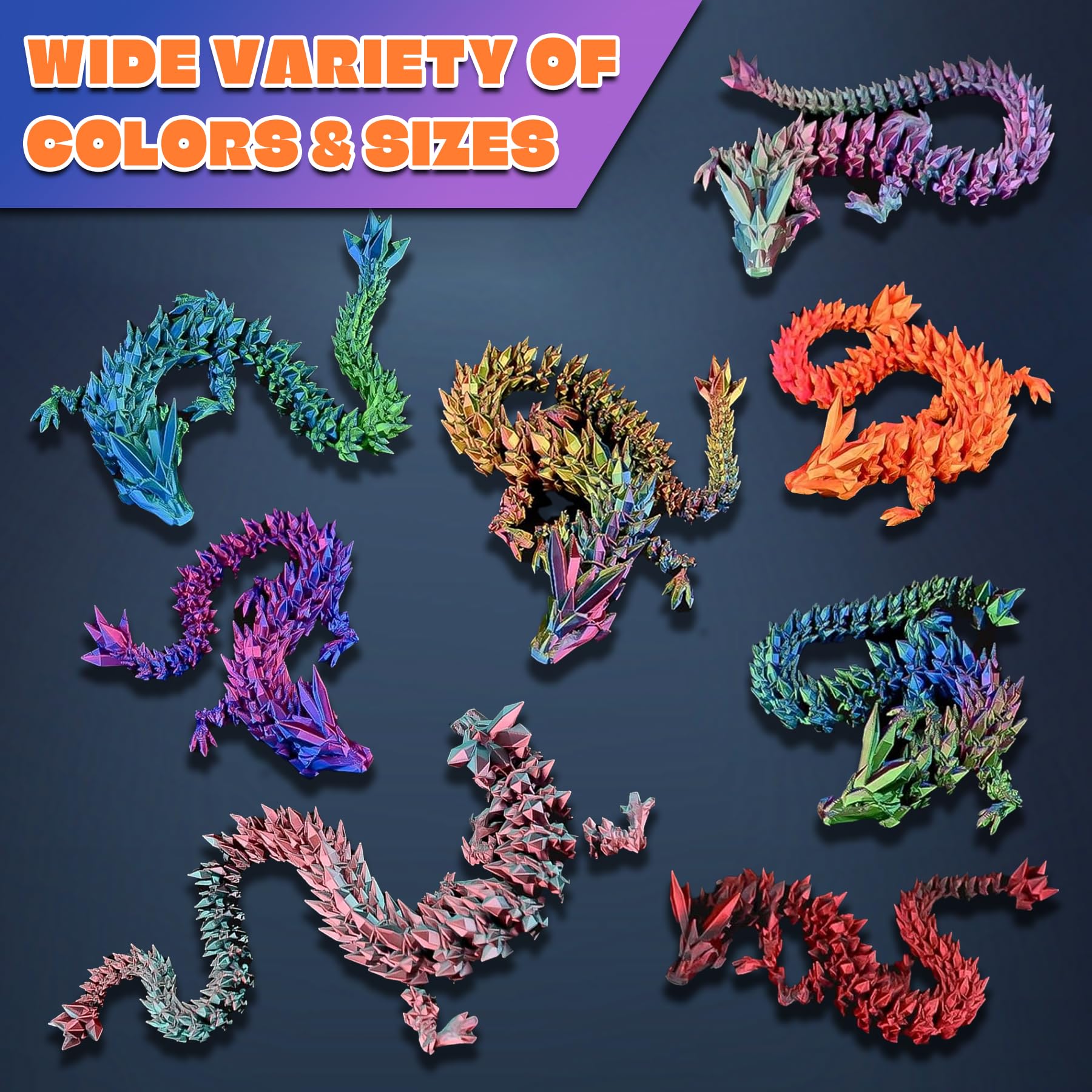 3D Printed Crystal Dragon Fidget Toys - 2PCS for Home & Office Decor