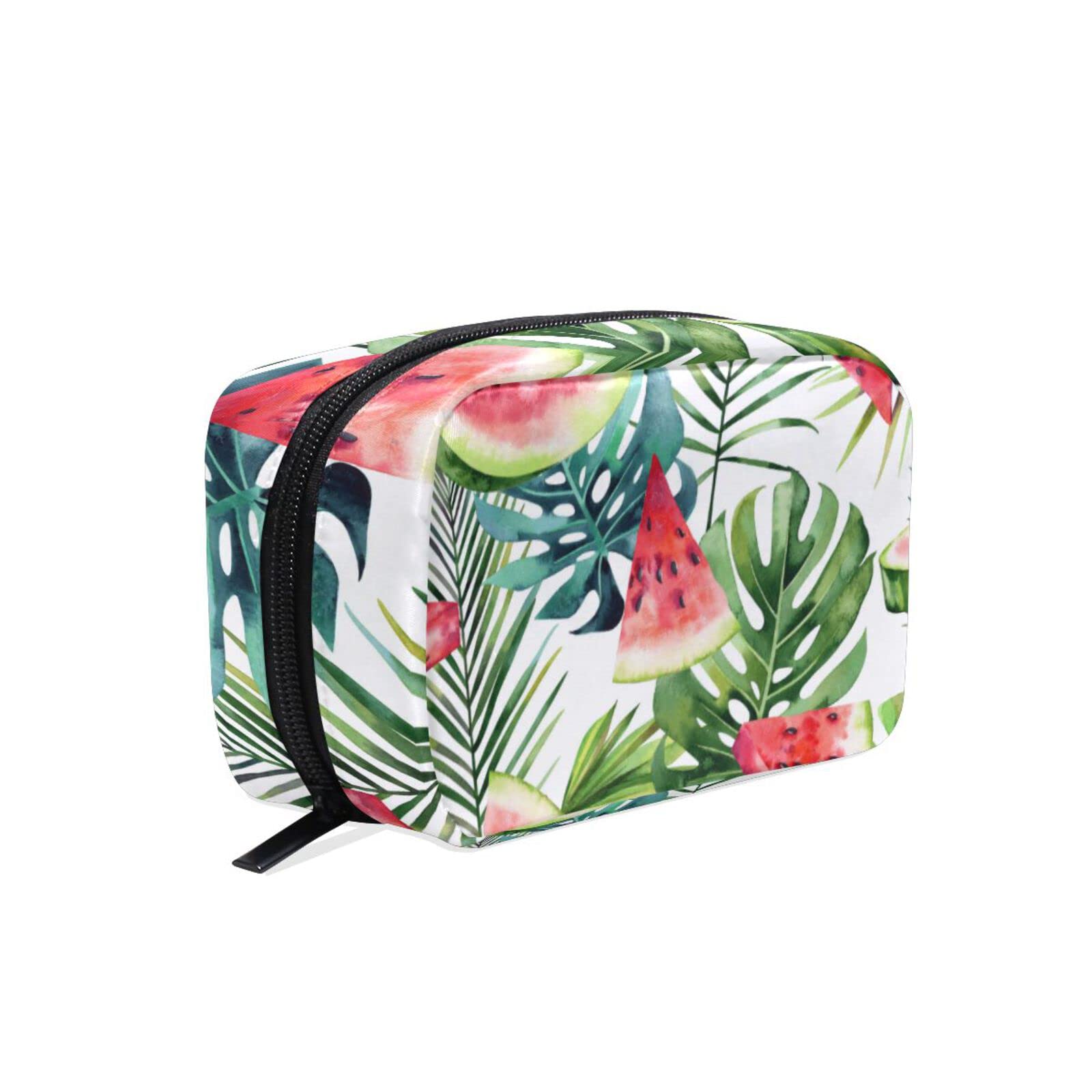 Waterproof Women's Cosmetic Bag - Tropical Leaves Makeup Pouch for Travel & Daily Use