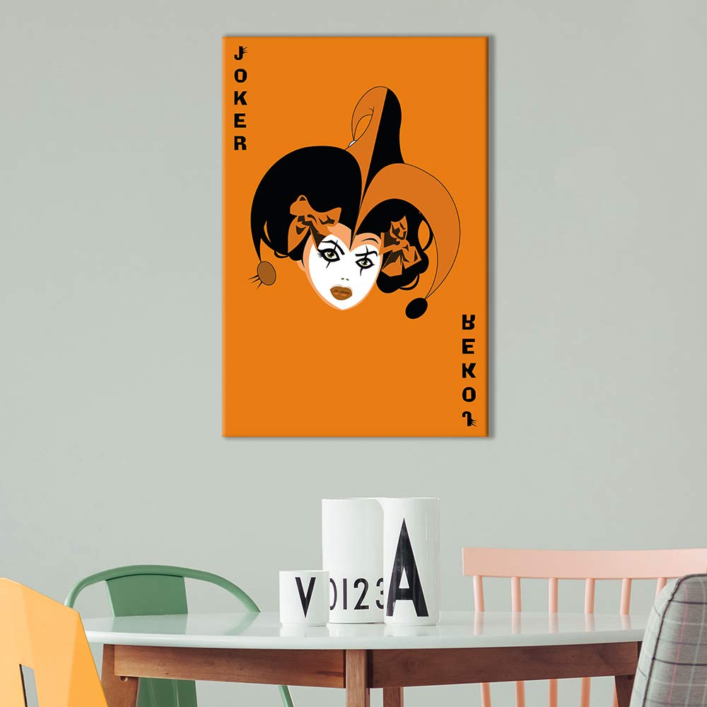 Wall26 - Premium Canvas Wall Art - Playing Poker Card Design with Joker & Orange Background - Giclee Print Gallery Wrap - Modern Home Decor - Ready to Hang - 32x48 inches - Perfect for Game Rooms, Man Caves & Poker Themed Decor