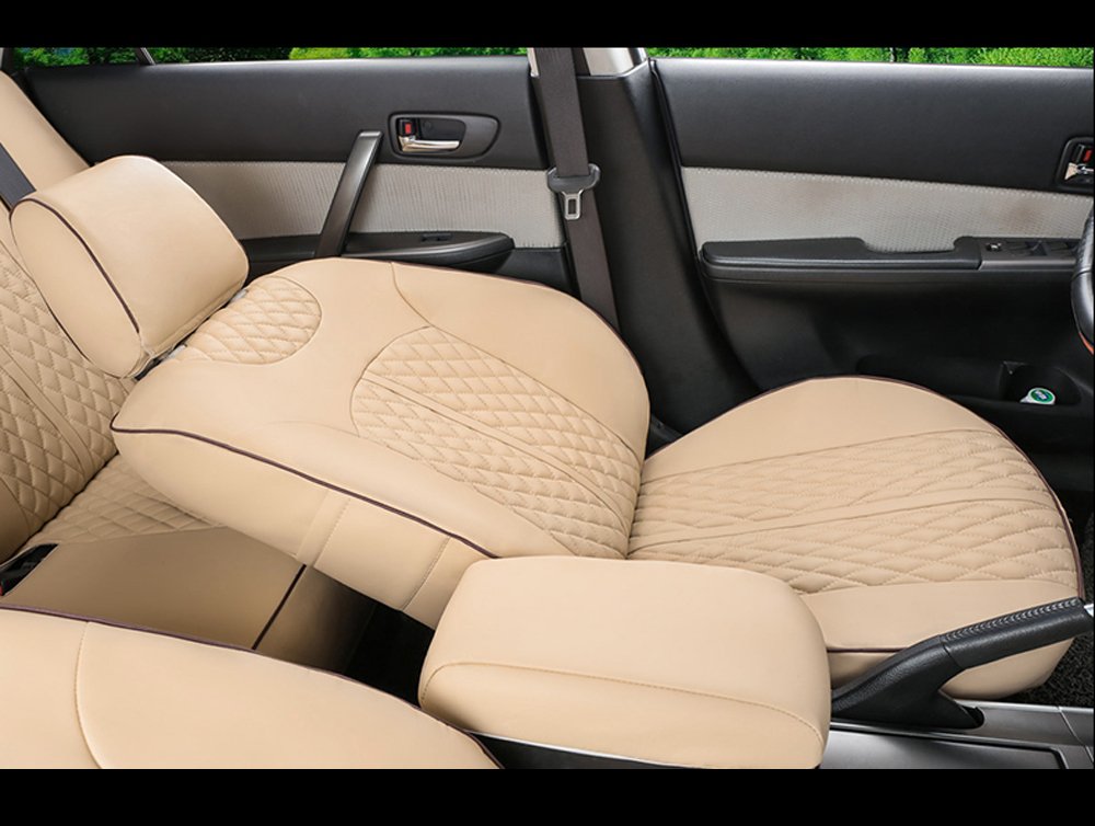 Premium PU Leather Car Seat Covers for Lexus RC350 200t 300h - Custom Fit Front & Rear Seat Protectors (Beige) | Waterproof & Comfortable for Daily Commute & Road Trips