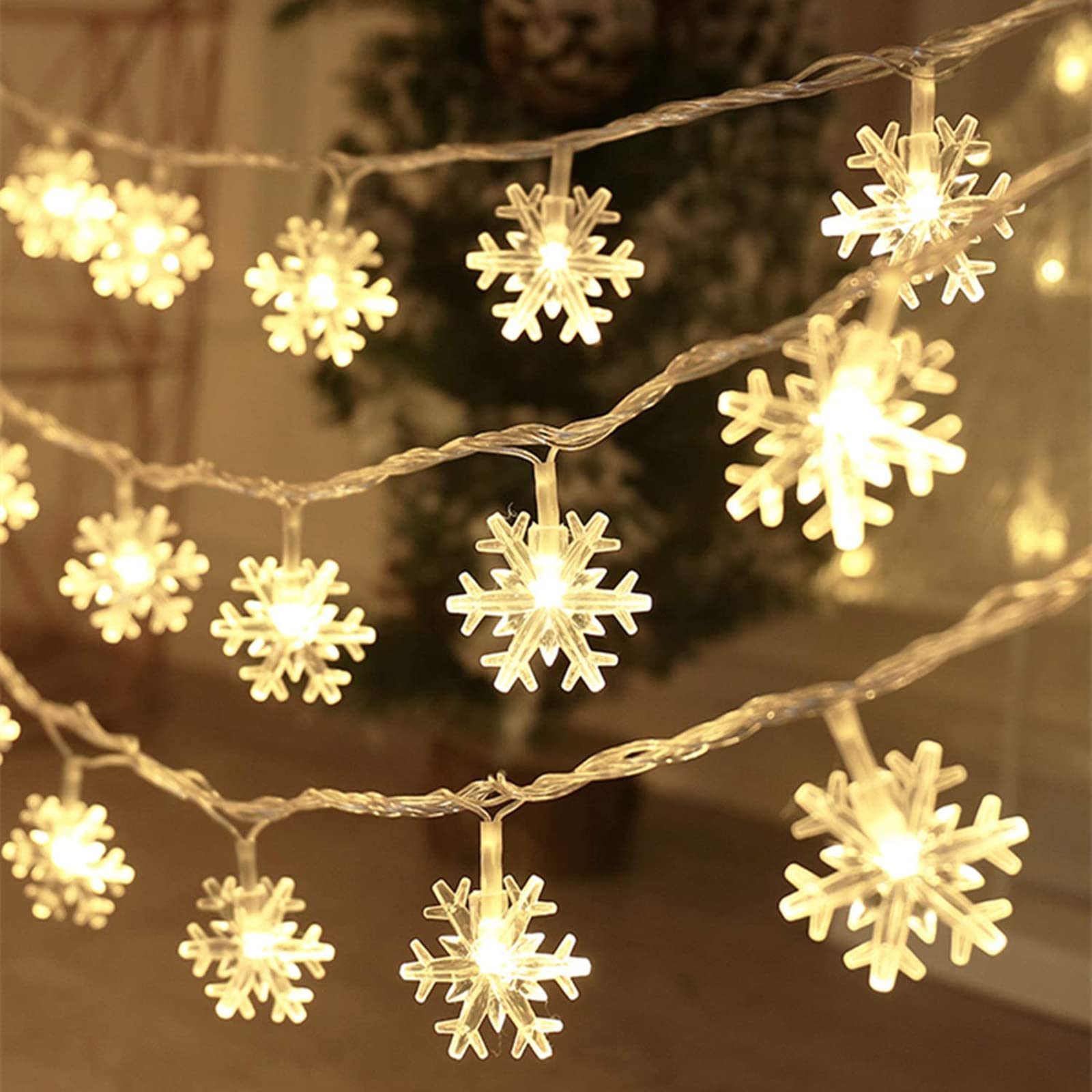 80 LED Christmas Snowflake String Lights 32.8Ft - USB Powered Fairy Lights Warm White for Indoor Outdoor Decor - Perfect for Christmas Party, Bedroom Wall, Garden, and Holiday Decorations