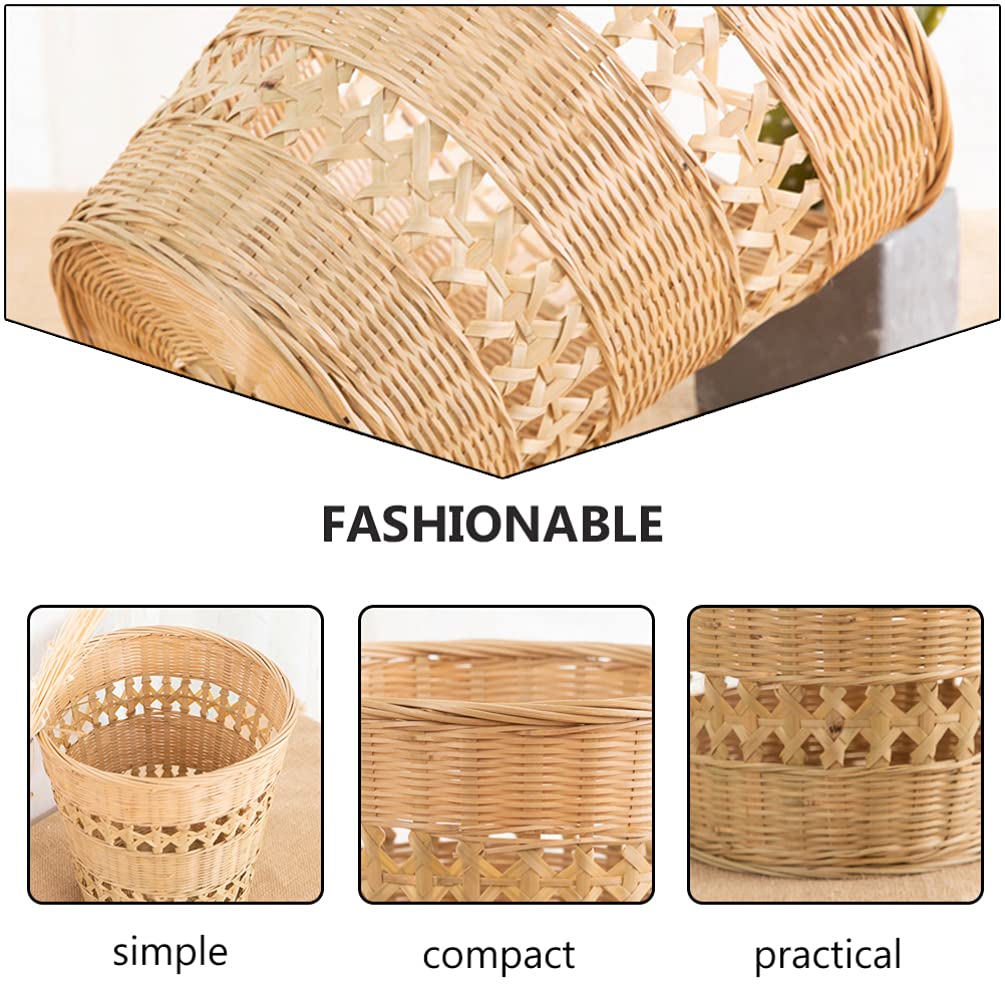 Handmade Bamboo Trash Can - Eco-Friendly Woven Waste Basket for Home & Office - Rustic Style Natural Paper Rubbish Container - Perfect for Living Room, Bedroom, Bathroom & Kitchen Organization