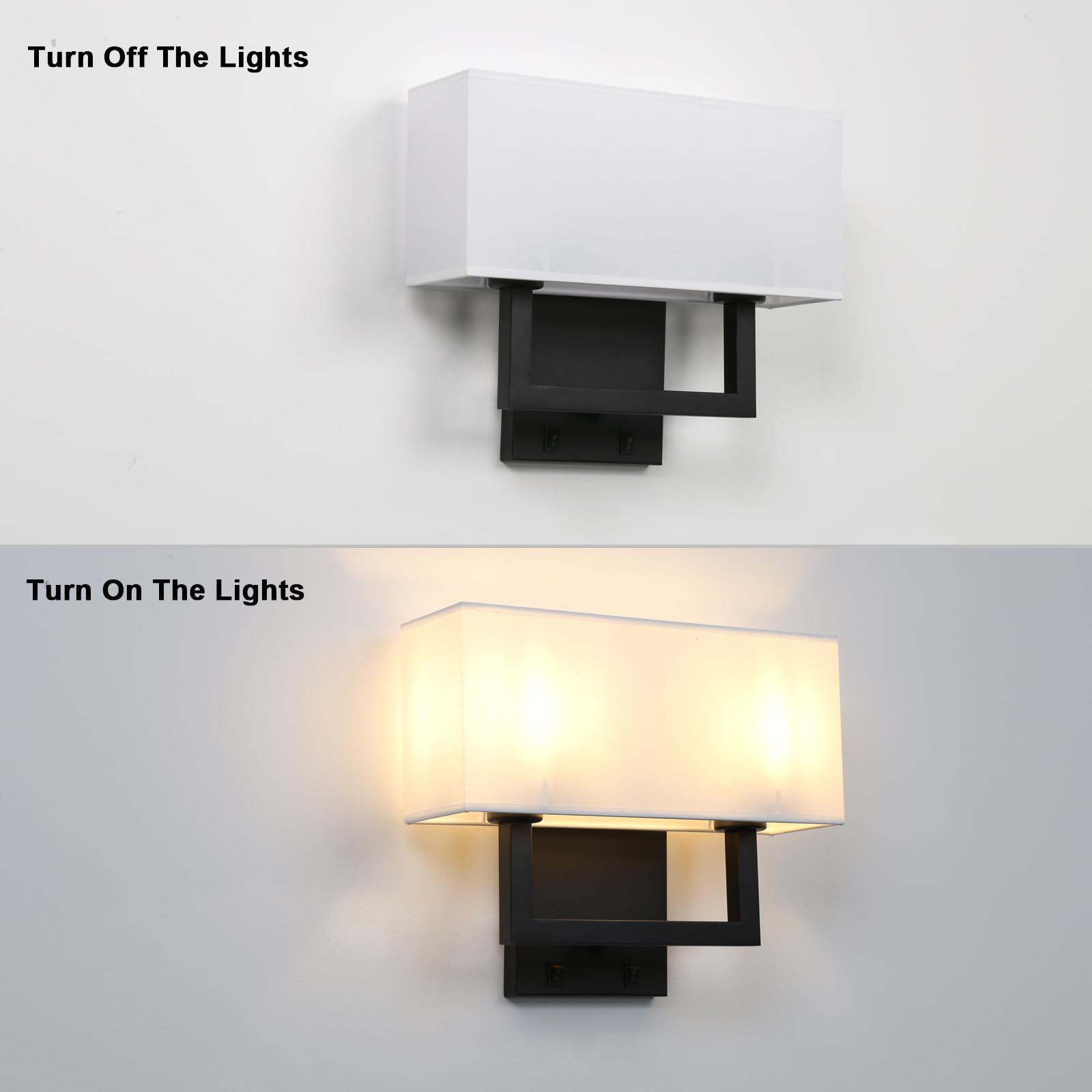 Yosoan Set of 2 Modern Boho Brass Wall Sconces with On/Off Switch - Vintage Industrial 2-Light Vanity Fixtures with White Fabric Shades for Bedroom, Living Room, Hallway & Reading Nook (Black) - Perfect for Ambient Lighting and Cozy Reading Spaces