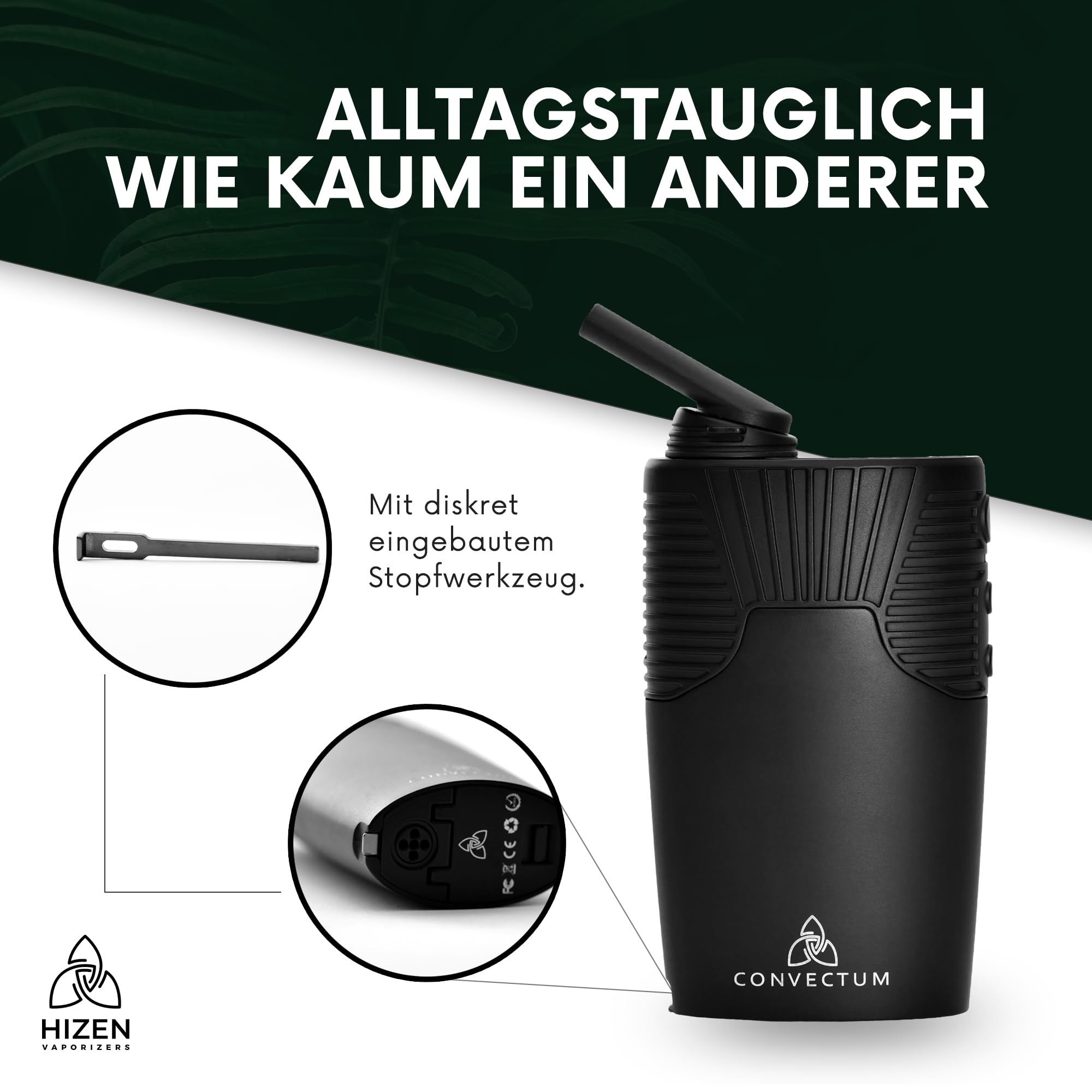 HIZEN Convection Vaporizer - USB C Herbal Vaporizer with 2 Mouthpieces, Replaceable 18650 LG Battery & Auto Timer - Perfect for Dry Herb Aromatherapy & Portable Vaping On-The-Go