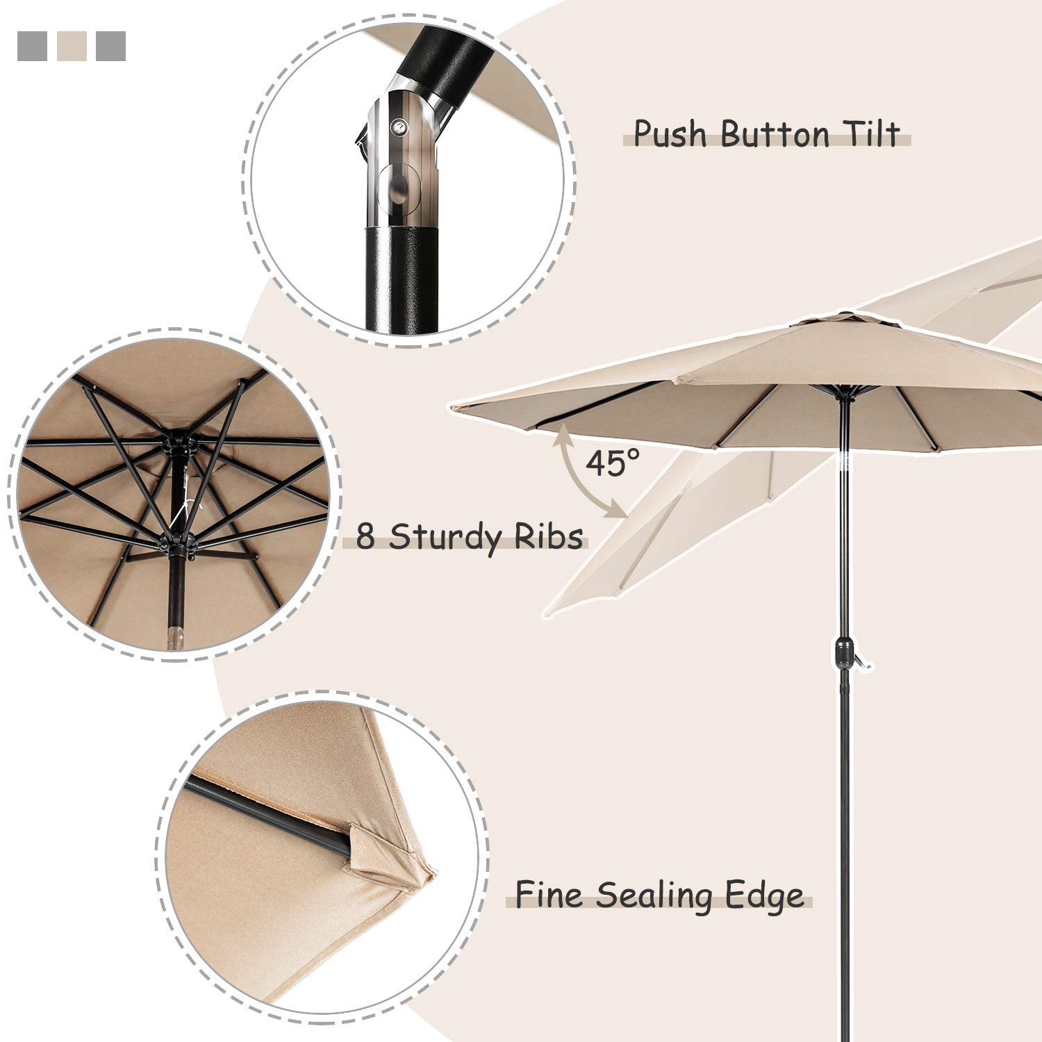 SOLAURA 3-Piece Outdoor Patio Bar Set - Black & Brown Wicker Bar Table with 2 Stools, Cushions & 9 FT Champagne Umbrella - Perfect for Backyard, Poolside, Deck or Garden Relaxation