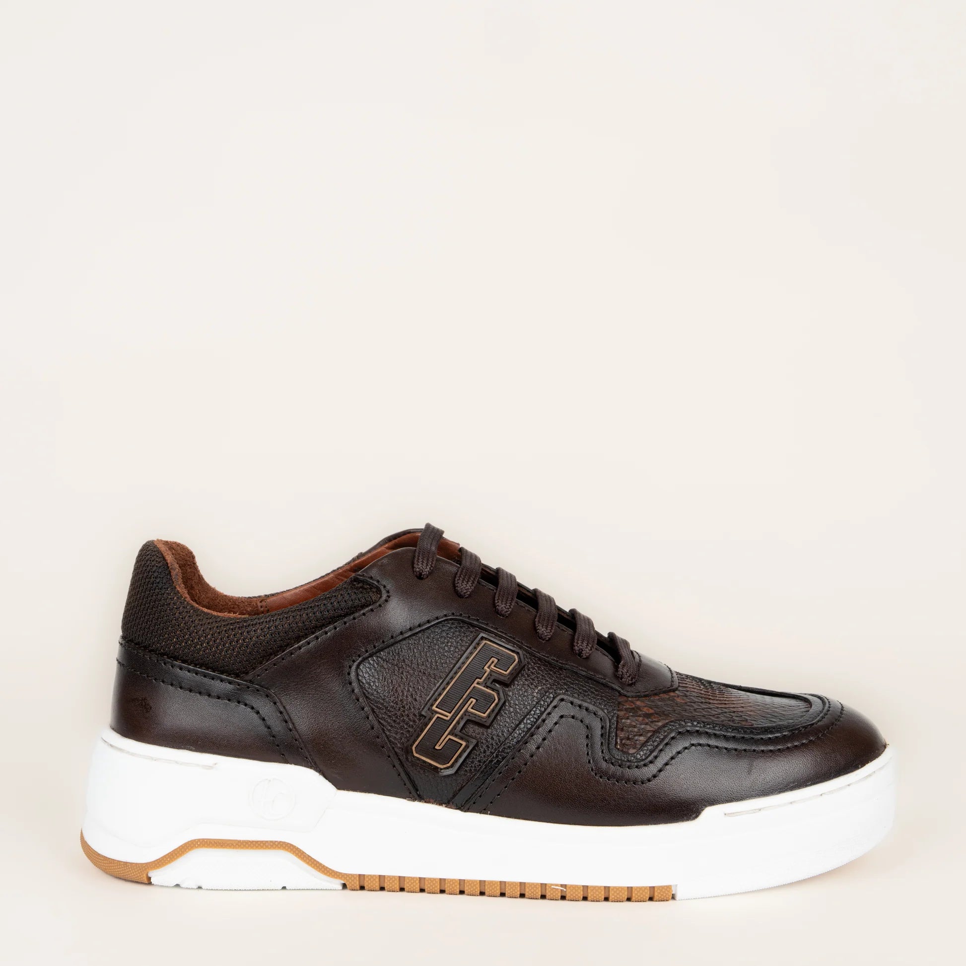 54QPBTS Men's Casual Fashion Python Skin Sneakers - Stylish Chocolate Brown Shoes for Everyday Wear, Walking & Outfits