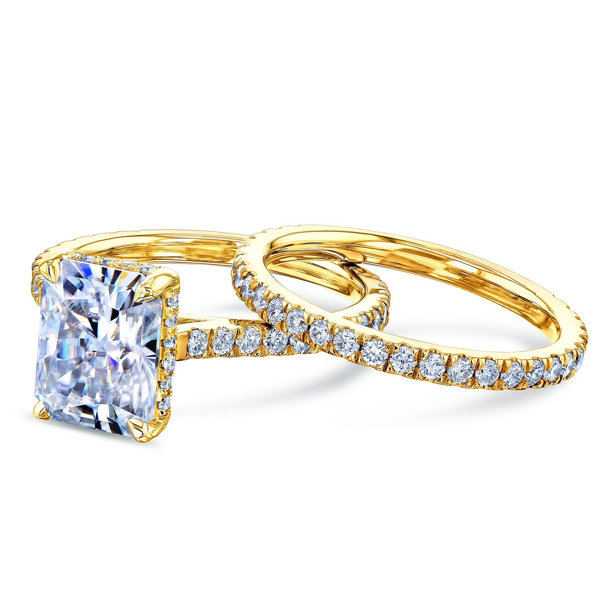 2.7ct Radiant Cut Moissanite Drop Halo Engagement Ring Set - Wedding Bridal Jewelry for Women, Proposal Gift, Anniversary Present, Valentine's Day Gift