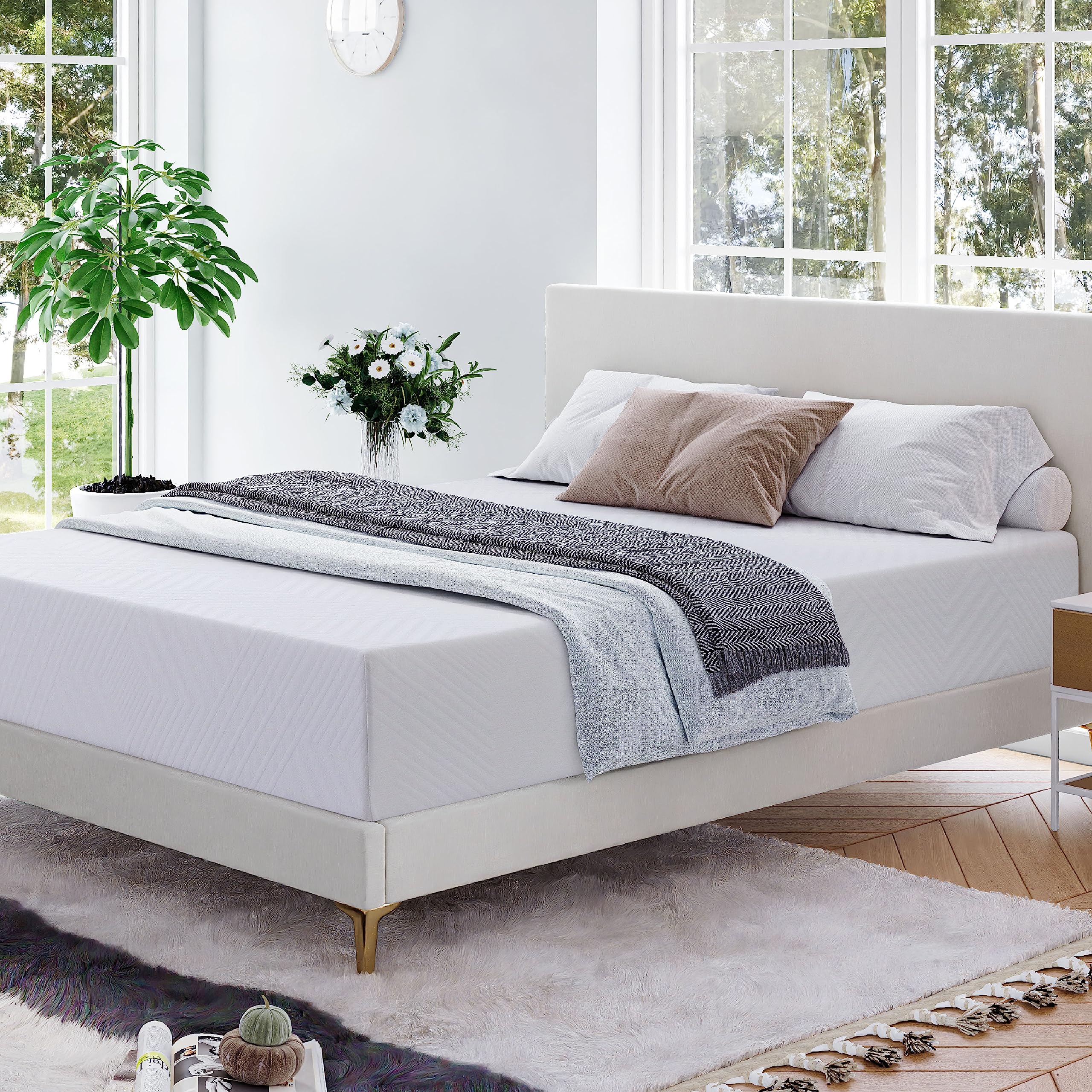 8 Inch Queen Size Green Tea Memory Foam Mattress in a Box - CertiPUR-US Certified, Fiberglass Free with Cooling Gel Layer - Medium Firm Support (60