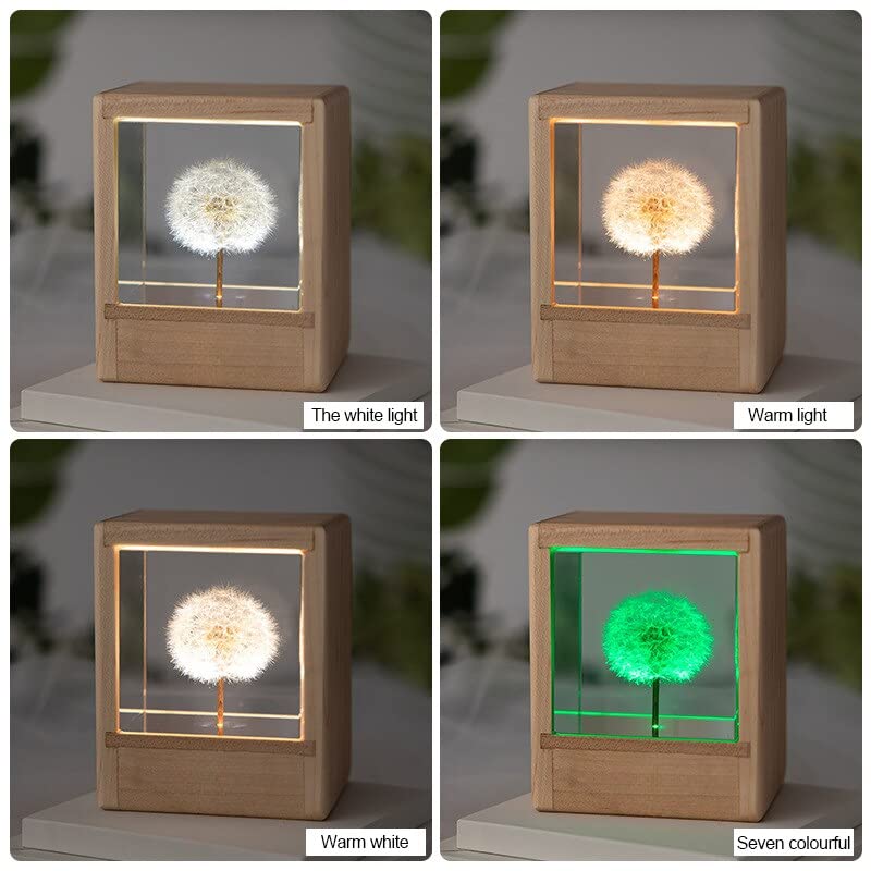 Dandelion Flower Resin Night Lamp - 6 Inch Wood Epoxy Table Lamp with Breath Design, Custom Handmade Night Light for Home Decor | Perfect Gift for Her, Mom, Anniversary, Birthday | Ideal for Bedroom, Living Room, Nursery & Office Lighting
