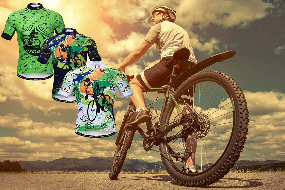 JPOJPO Men's Cycling Jersey - Breathable Short Sleeve Bike Shirt with 3 Back Pockets for Road Biking & Mountain Cycling - Moisture Wicking Bicycle Clothing for Summer Outdoor Sports
